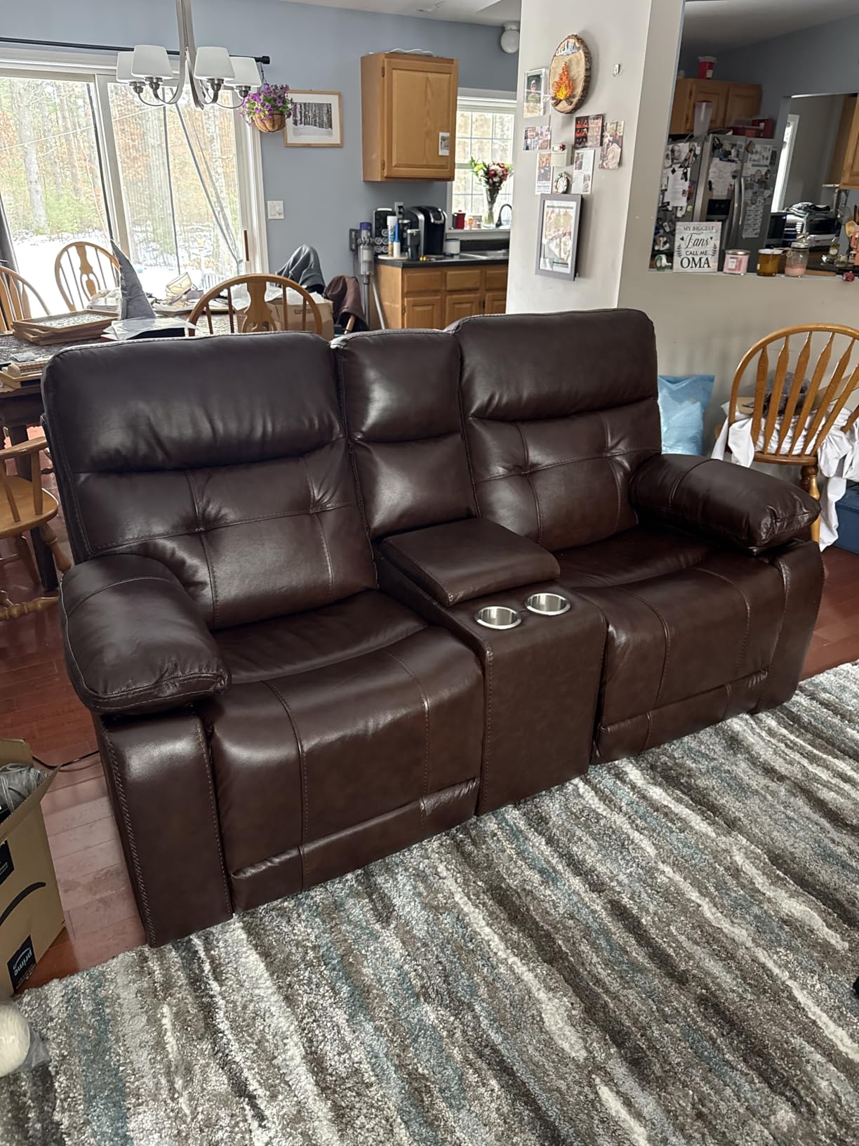 CANMOV Genuine Leather Power Recliner Sofa, 3 Seater Reclining Sofa with Comfortable Arms and Back, Modern Electric Recliner Couch Set with Hidden Cup Holders, USB Port for Living Room, Brown customer photo 1