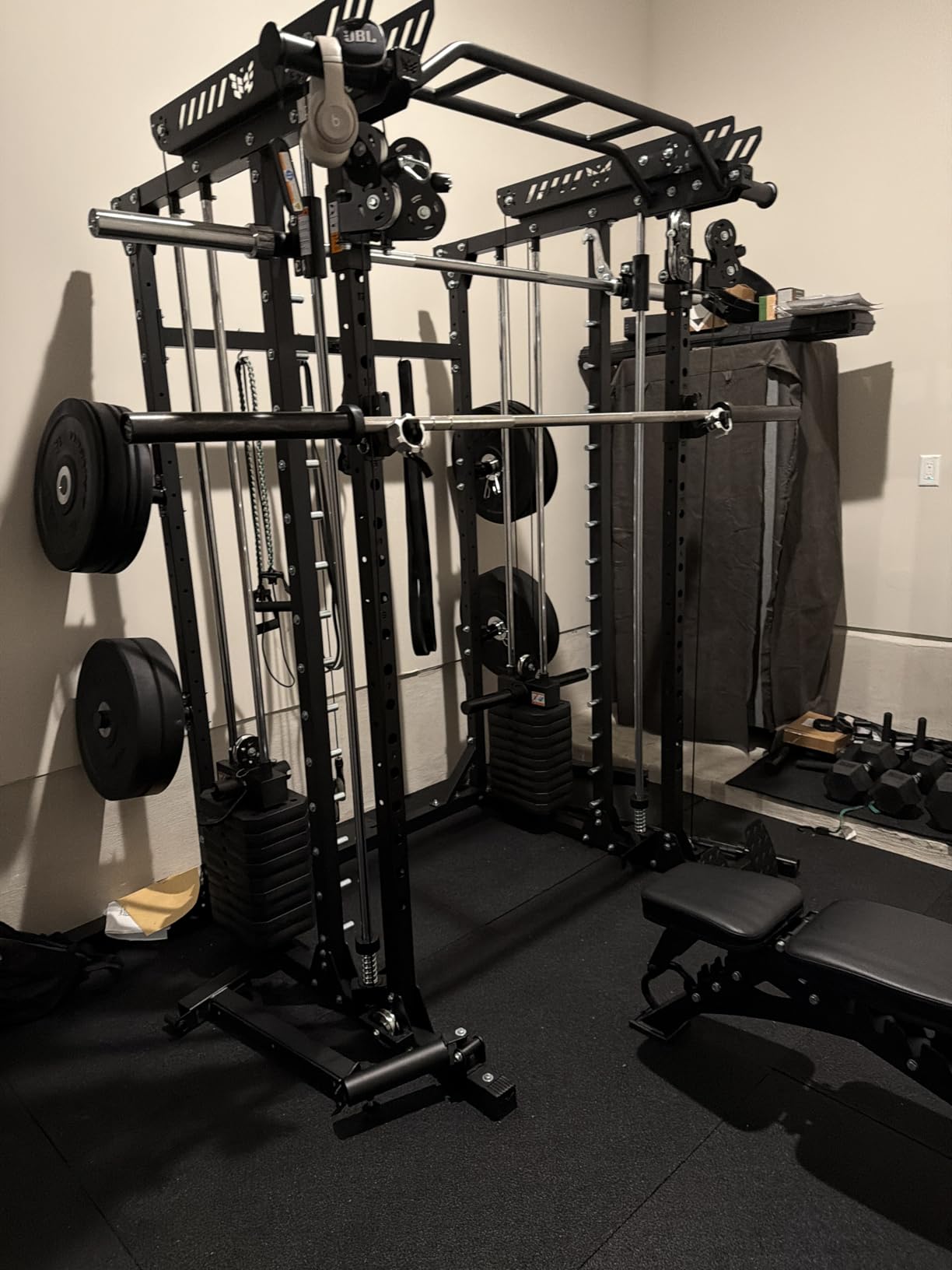 Drone MAX V Smith Machine with Weight Stacks, All-in-One Home Gym Squat Rack--2500LB Capacity, Dual LAT Pull-Down Systems & Cable Crossover Machine, Heavy-Duty Full-Body Workout Machine customer photo 1