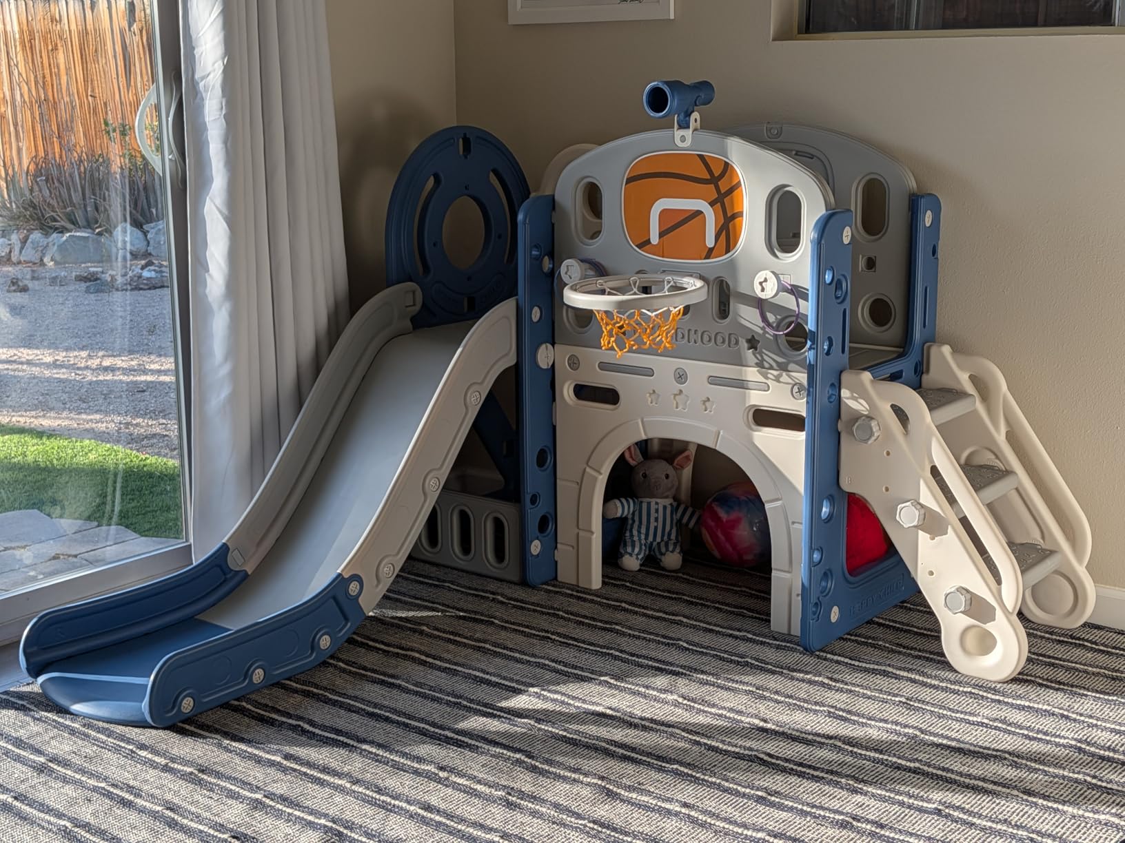 XJD 8 in 1 Toddler Slide Set, Kids Slide for Toddlers Age 1+, Climber Slide PlaySet with Basketball Hoop and Ball, Outdoor Indoor Playground for Toddlers 1-3 (Blue, Small) customer photo 1