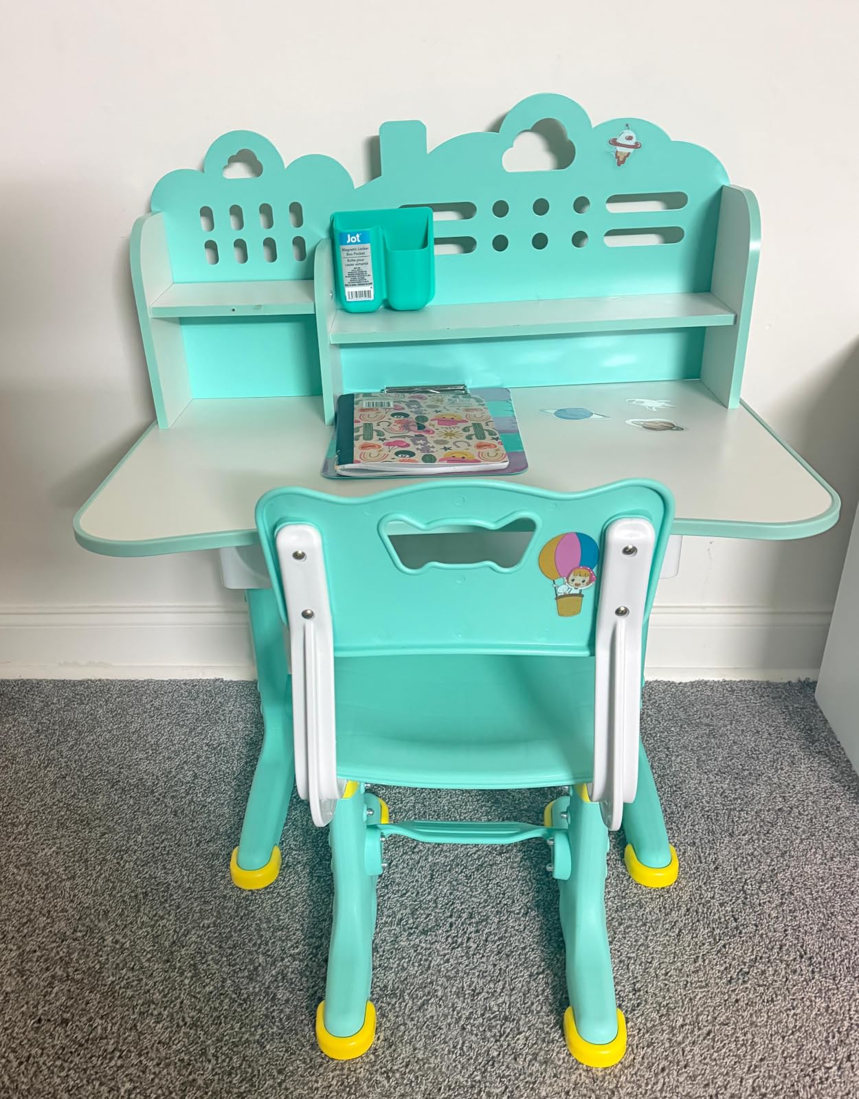 Kids Desk and Chair Set- 3-12 Height Adjustable Ergonomic Art Desk | School Study Desk, 50° Tiltable Desktop, Easy-Turn Crank, Storage Drawer & Built-in Bookstand for Children Boys & Girls customer photo 2