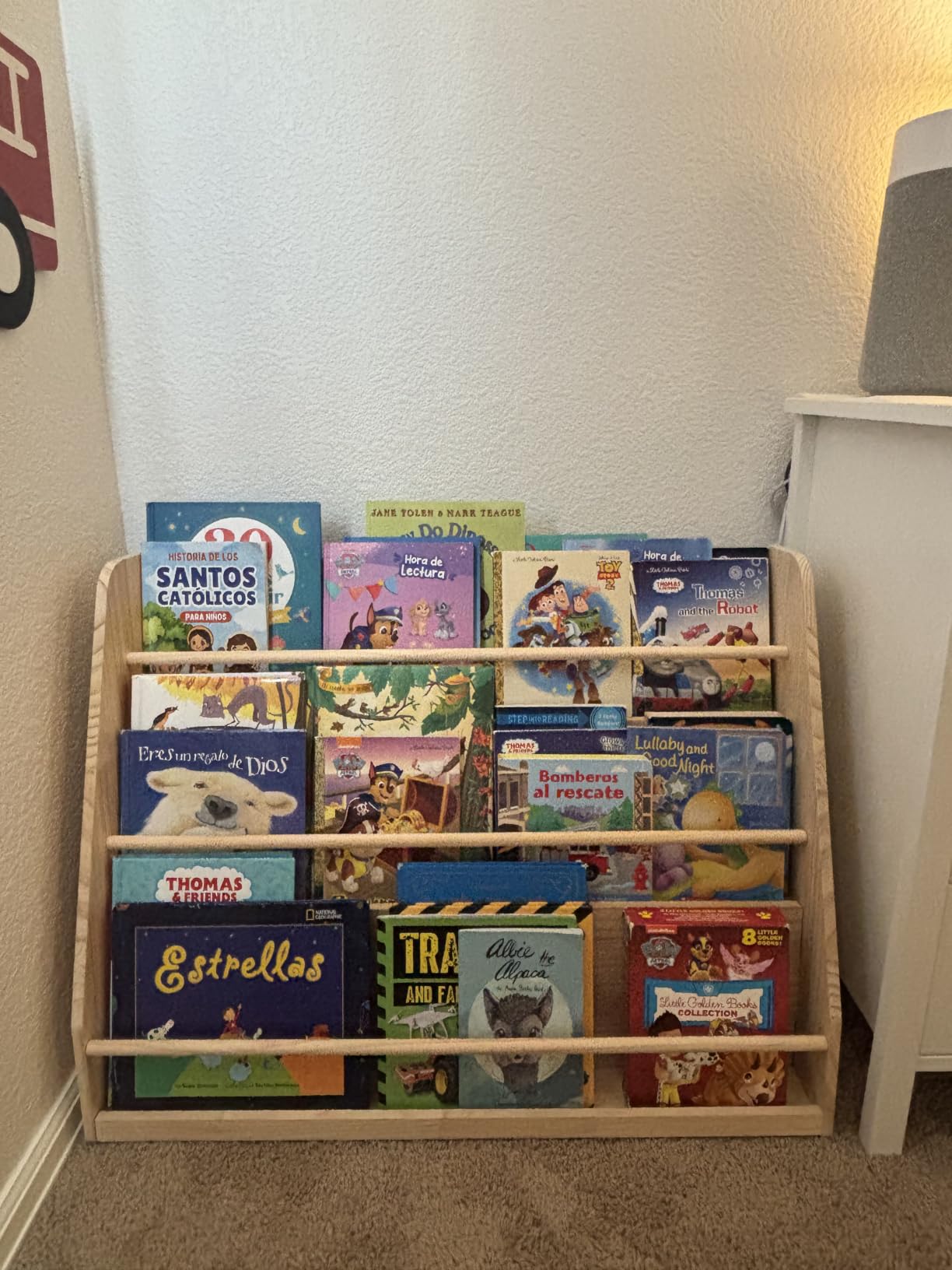 XiaZ Kids Bookshelf, 3-Tier Wooden Montessori Display for Toddlers | Solid Pine Wood, Stable Trapezoid Base, Rounded Corners, Front Display, Compact, Holds 40-60 Books, Easy 20-min Assembly customer photo 2