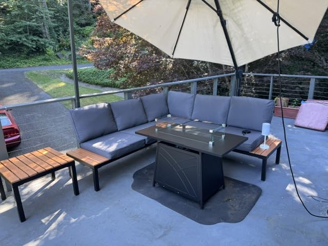 5-Person Outdoor Patio Furniture Set, Durable Metal Frame Outdoor Sectional with Wood-Look Table & Waterproof Cushions, All-Weather Conversation Set for Garden, Balcony, Poolside-Beige customer photo 2