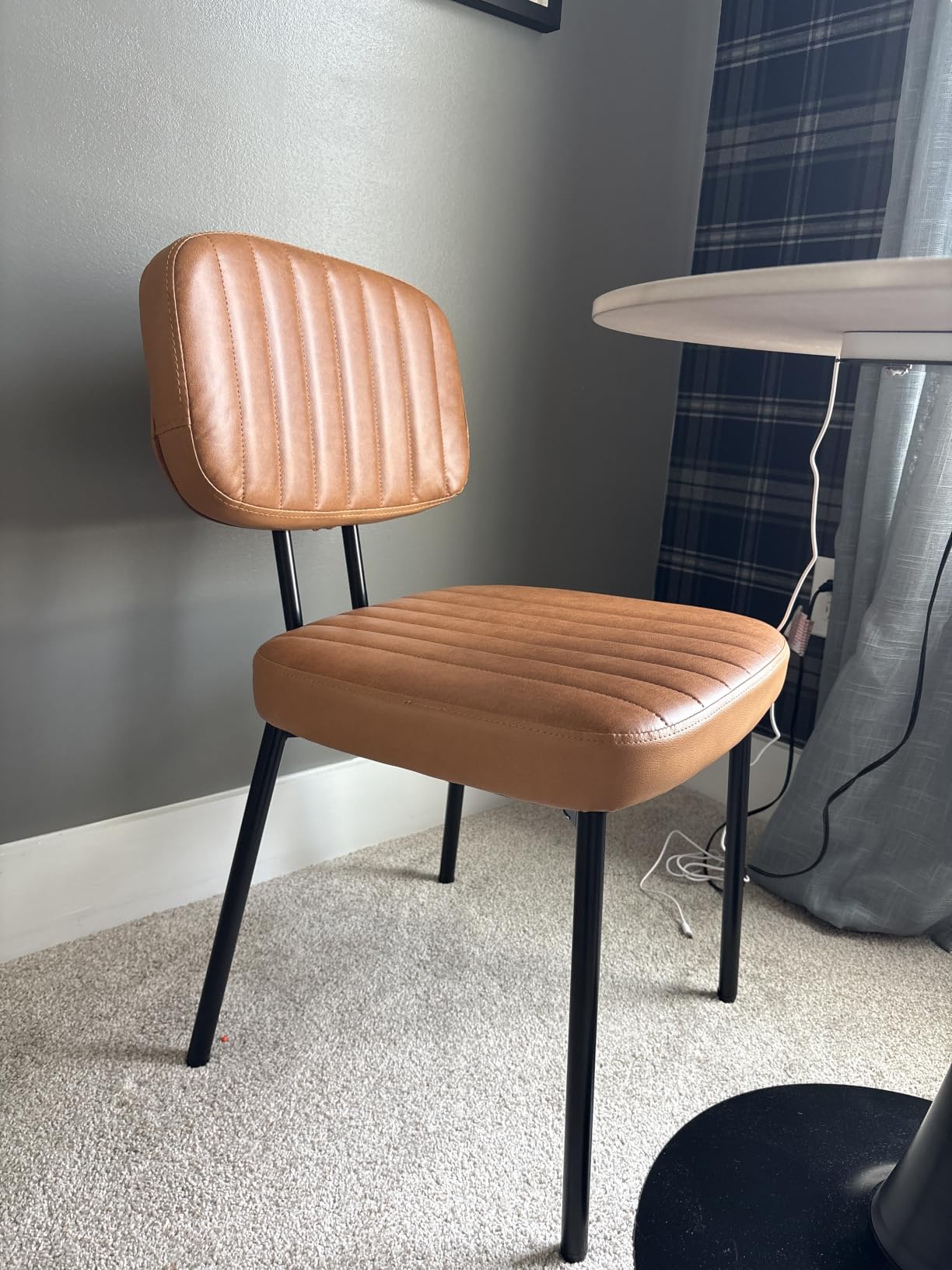 Sweetcrispy Dining Chairs Set of 2, Upholstered Mid Century Modern Kitchen Accent Chairs with Faux Leather Cushion Seat & Metal Legs for Home Office, Living Room-Beige White customer photo 1