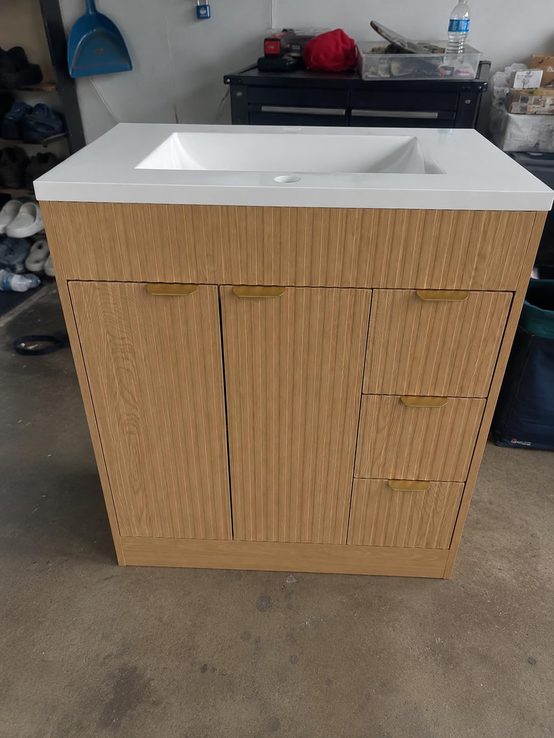 CARPETNAL 48 Inch Bathroom Vanity with Sink, Walnut. | Modern Fluted Bathroom Vanity with Sink with Storage Cabinet, Adjustable Shelf and 2 Soft Closing Doors & 4 Drawers customer photo 1