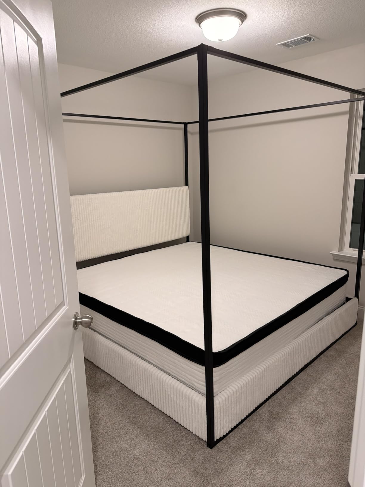 Merax Modern Luxury King Metal Canopy Bed with Tall Upholstered Headboard, Gold Four Poster Bed, No Box Spring Needed, White customer photo 2