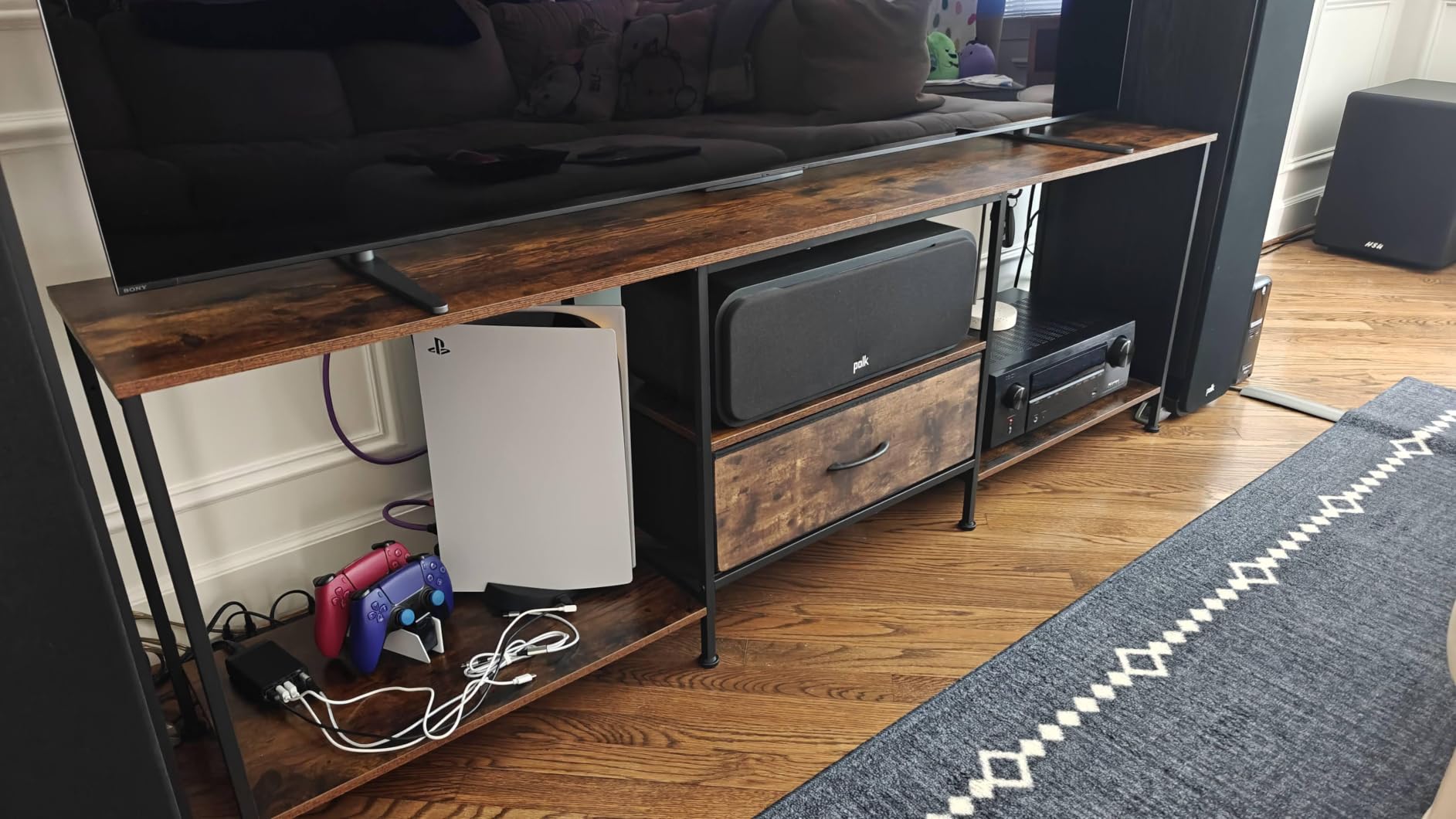 SONGMICS BELLAH Collection - TV Stand for TVs Up to 70 Inches, Media Console Table and Entertainment Center Unit for Living Room, with Shelves and Drawer, Steel, Modern, Ink Black ULGS131B101S customer photo 2