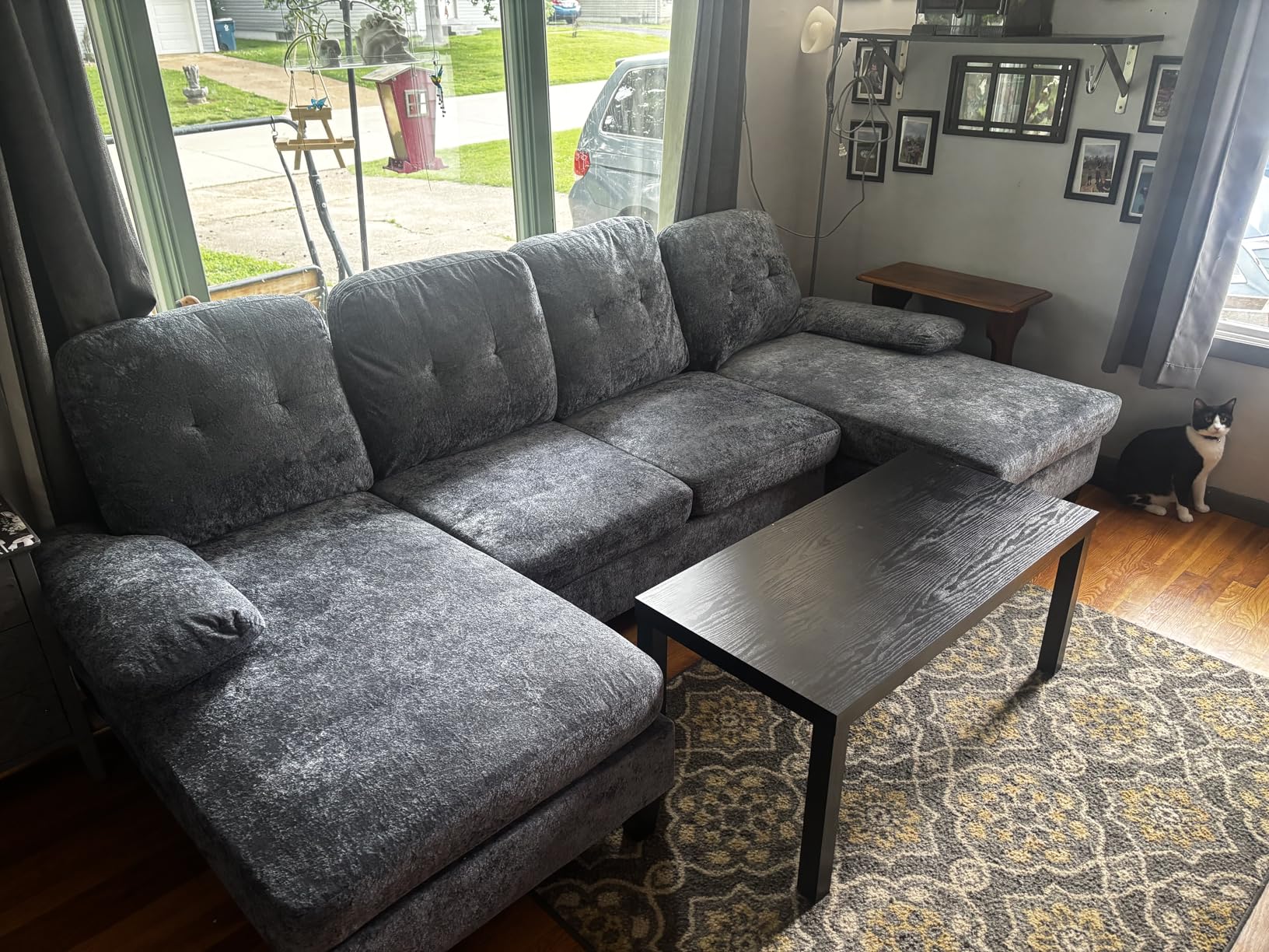 Shintenchi U-Shaped Sectional Couches for Living Room, 4 Seat Sofa with Double Chaise Lounges, Solid Wood Frame Sectional Sofa for Apartment, Dark Grey customer photo 1