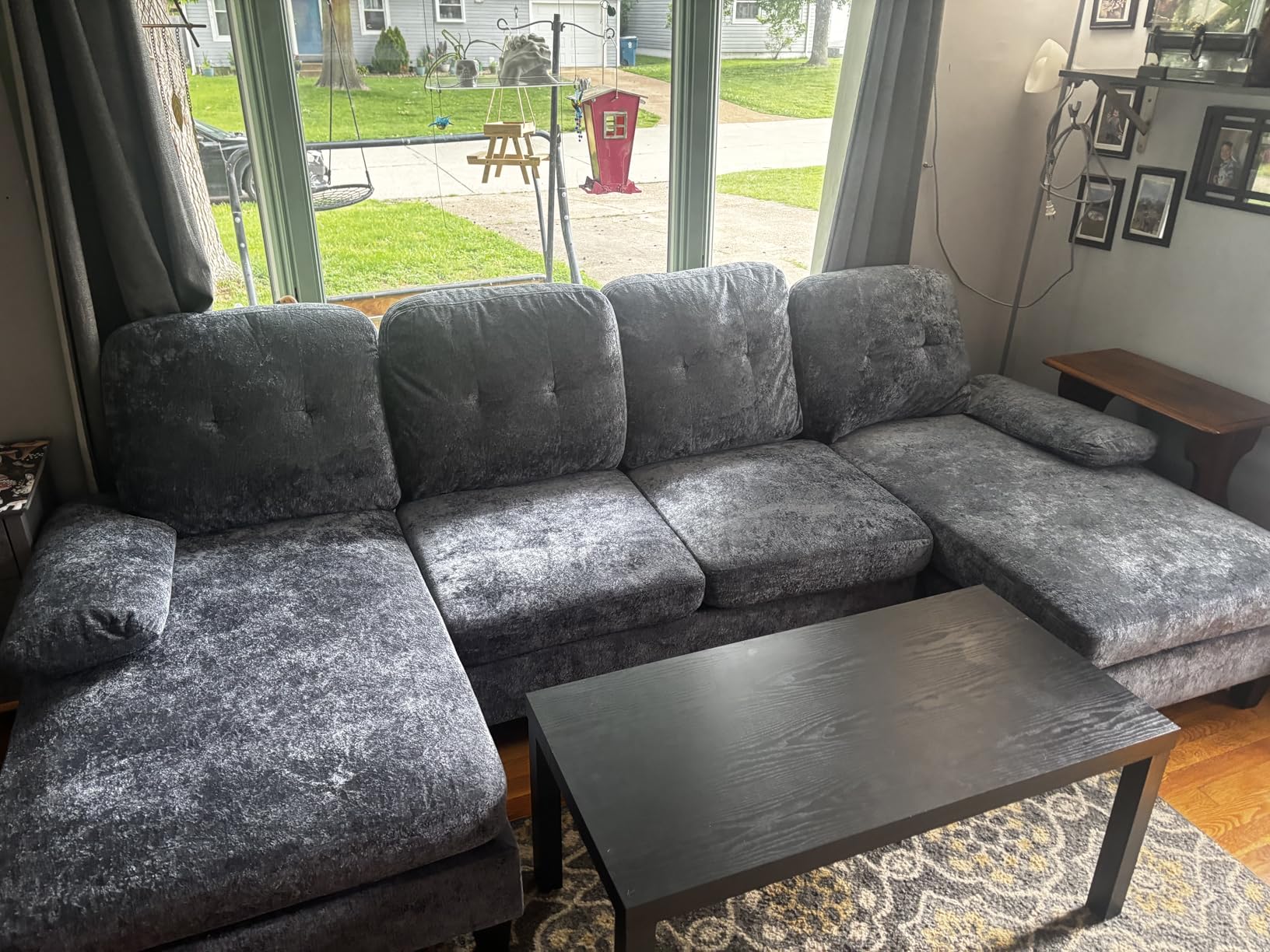 Shintenchi U-Shaped Sectional Couches for Living Room, 4 Seat Sofa with Double Chaise Lounges, Solid Wood Frame Sectional Sofa for Apartment, Dark Grey customer photo 2
