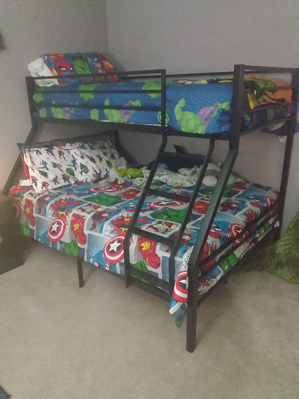 Bonnlo Metal Bunk Bed Twin Over Full with 2 Storage Drawers, Heavy Duty Twin Over Full Bunk Bed for Kids Teens Adults, 13.7-Inch Guardrail, Inclined Ladder, No Box Spring Needed, Black/Brown customer photo 2