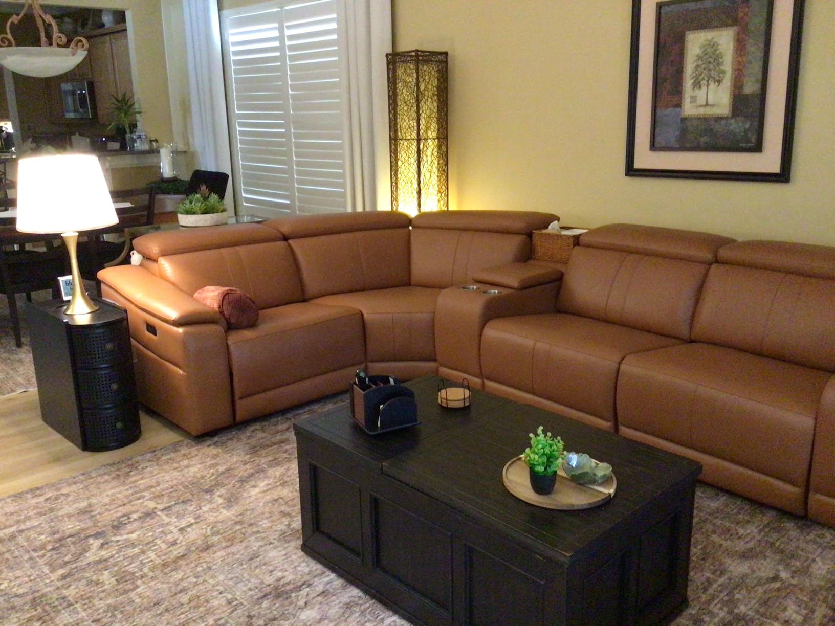 Power Recliner Sectional Sofa, L-Shaped Living Room Furniture, 5 Seaters Reclining Sectional Couch with Storage Console/Cup Holder, Navy Leather Furniture for Living Room/House/Apartment customer photo 1
