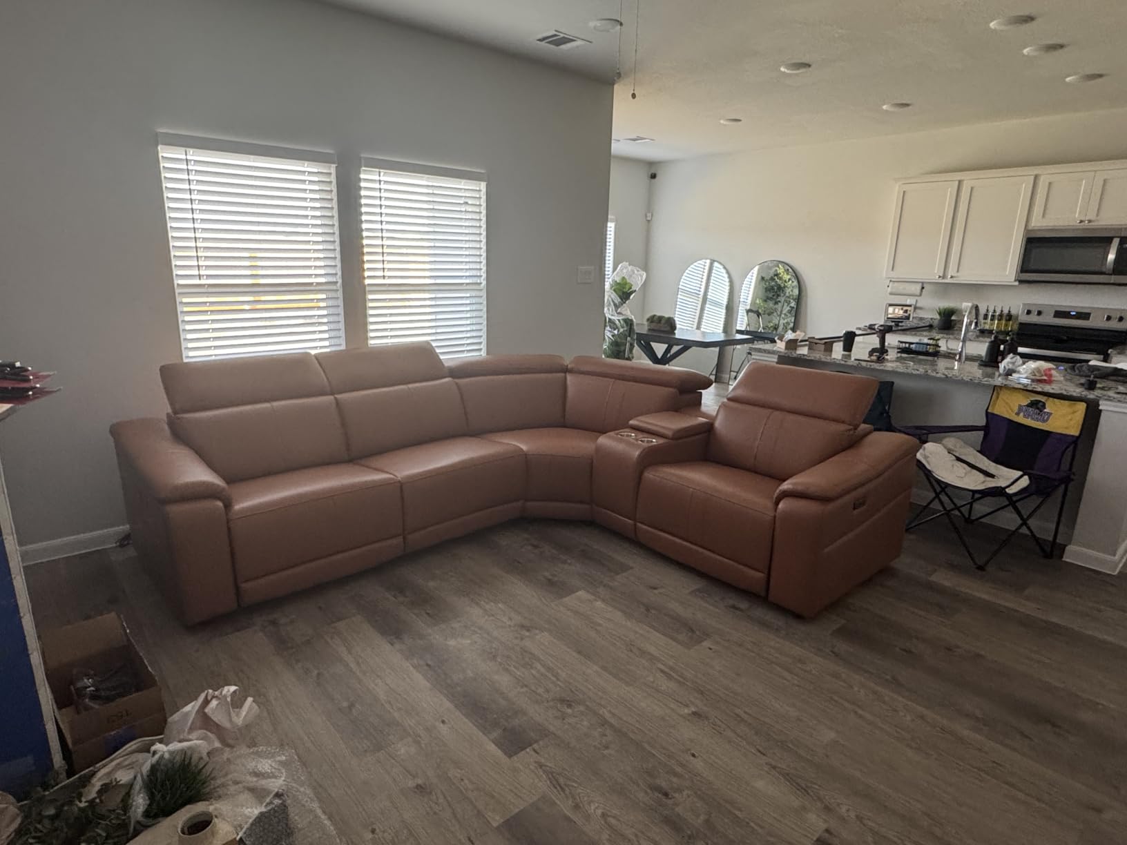 Power Recliner Sectional Sofa, L-Shaped Living Room Furniture, 5 Seaters Reclining Sectional Couch with Storage Console/Cup Holder, Navy Leather Furniture for Living Room/House/Apartment customer photo 2