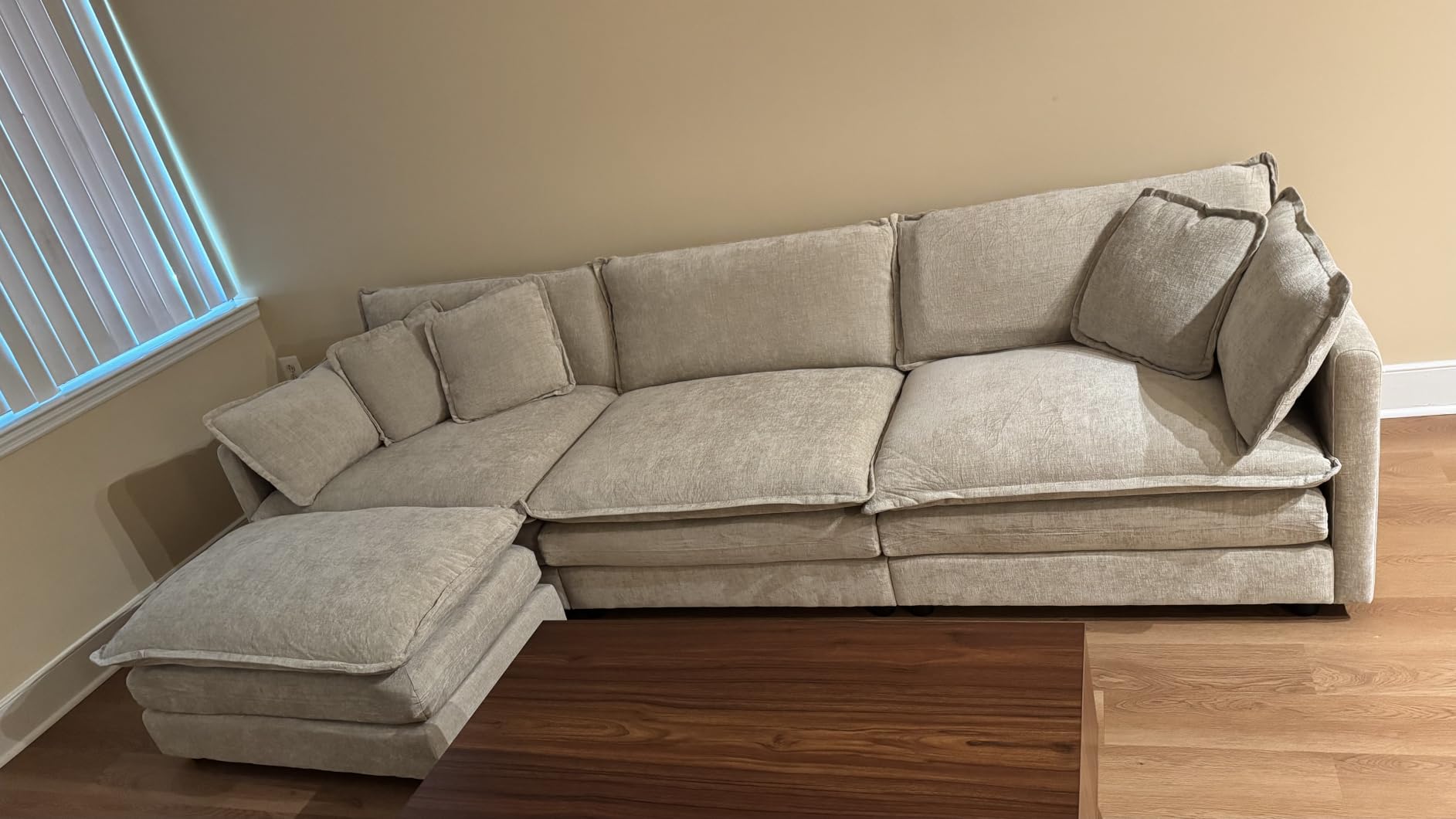 Modular Sectional Sofa, 104 Inch U Shaped Couch Set for Living Room, 3-Seater Comfy Cloud Couches with Movable Ottoman, DIY Combination, Chenille, Light Coffee customer photo 1