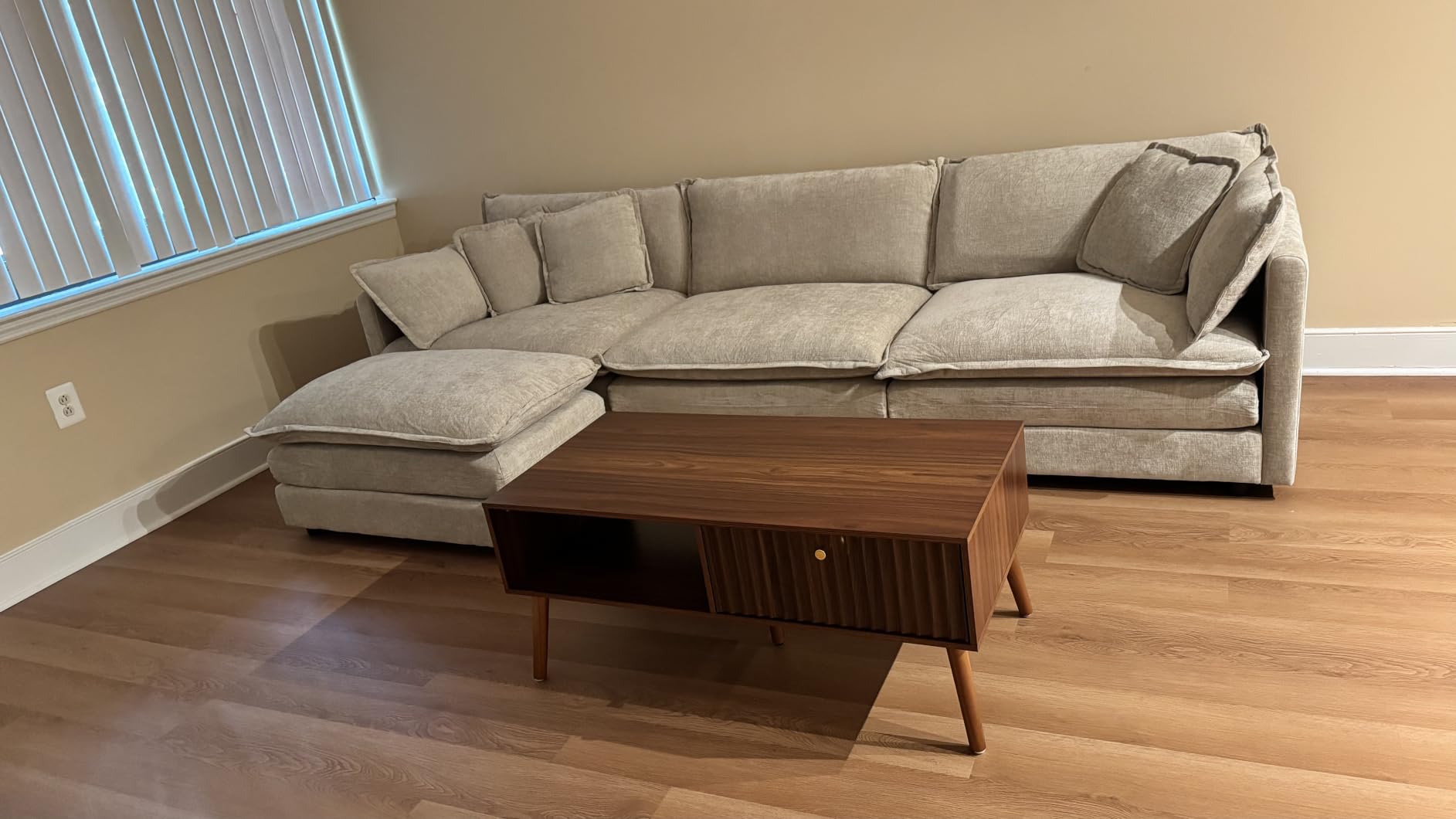Modular Sectional Sofa, 104 Inch U Shaped Couch Set for Living Room, 3-Seater Comfy Cloud Couches with Movable Ottoman, DIY Combination, Chenille, Light Coffee customer photo 2