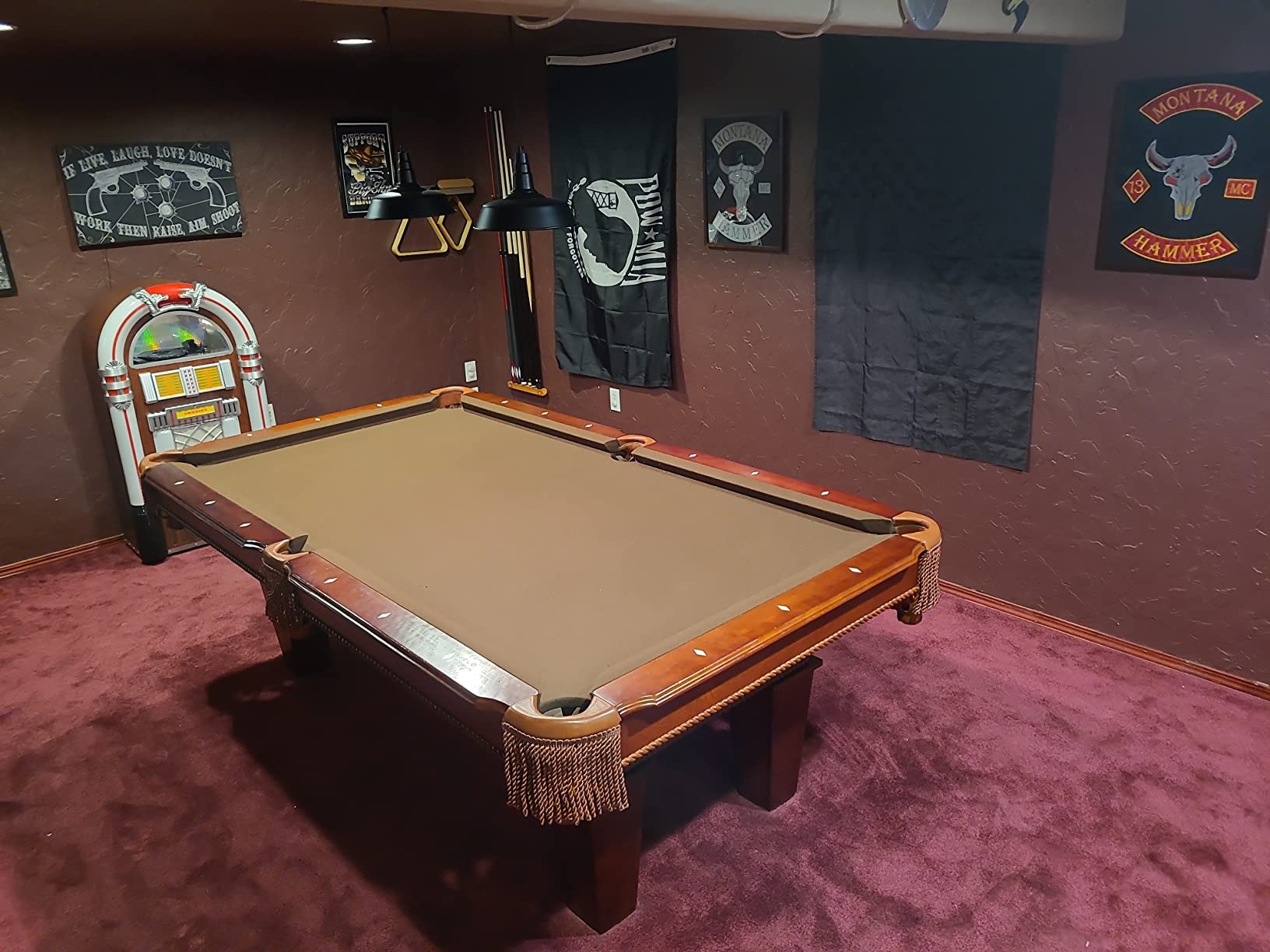Fat Cat Frisco 7.5 Foot Pool Table, Billiard Table with Accuslate Surface, K66 Bumpers, Oak Finish, Includes Cues and Balls customer photo 1