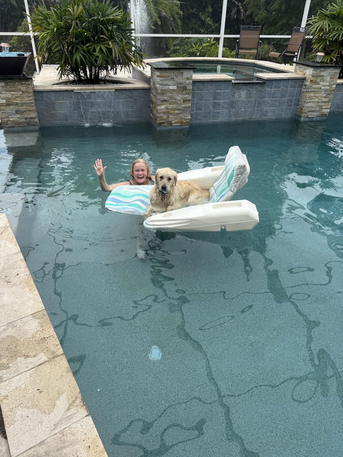 Poolmaster Rio Sun Retro Adjustable Floating Chaise Pool Lounge, Blue Currents customer photo 1