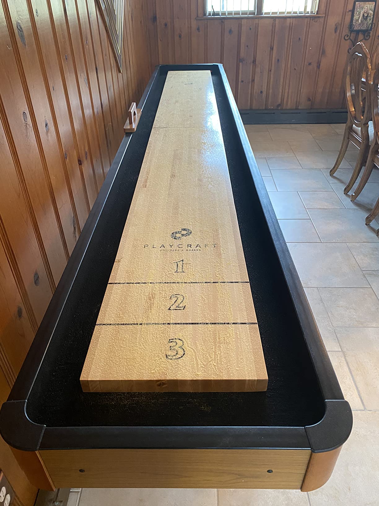 Playcraft Woodbridge Shuffleboard Table with Storage Cabinet - Shuffle Board Game Table Set with Matching Abacus, 8 Pucks, Brush & Wax - Pro Style Climate Adjusters customer photo 2