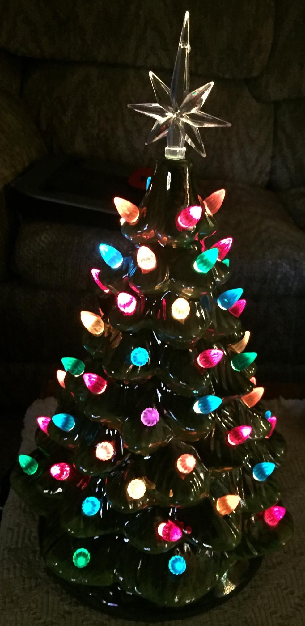 Christmas is Forever Lighted Tabletop Ceramic Tree, 16 Inch Green Tree with Multicolored Lights customer photo 1