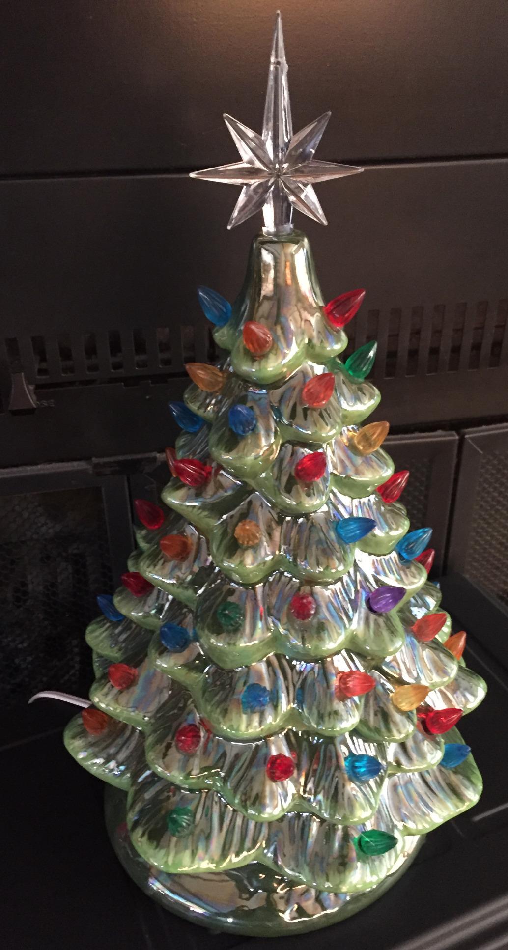 Christmas is Forever Lighted Tabletop Ceramic Tree, 16 Inch Green Tree with Multicolored Lights customer photo 2