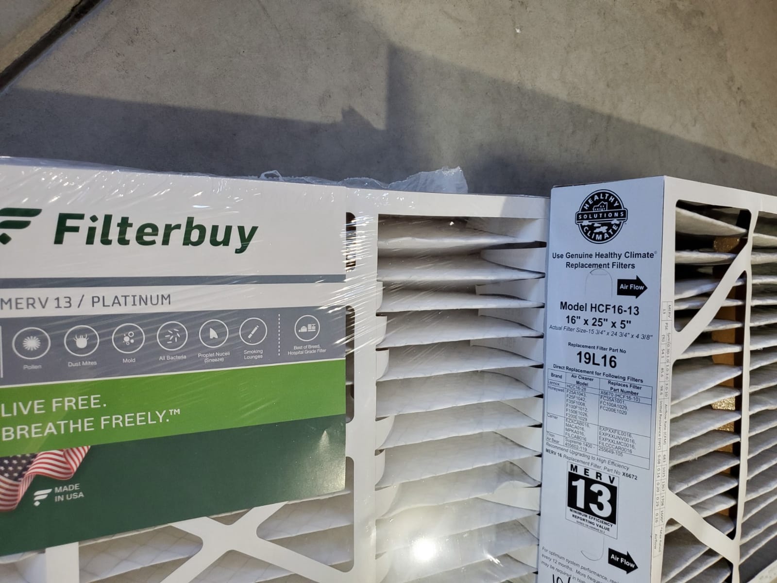 Filterbuy 16x25x5 Air Filter MERV 13 Smoke & Allergy Defense (2-Pack) | Pleated HVAC AC Furnace Replacement for Honeywell FC100A1029, Lennox X6670 & More (Actual Size: 15.75 x 24.75 x 4.38) customer photo 2