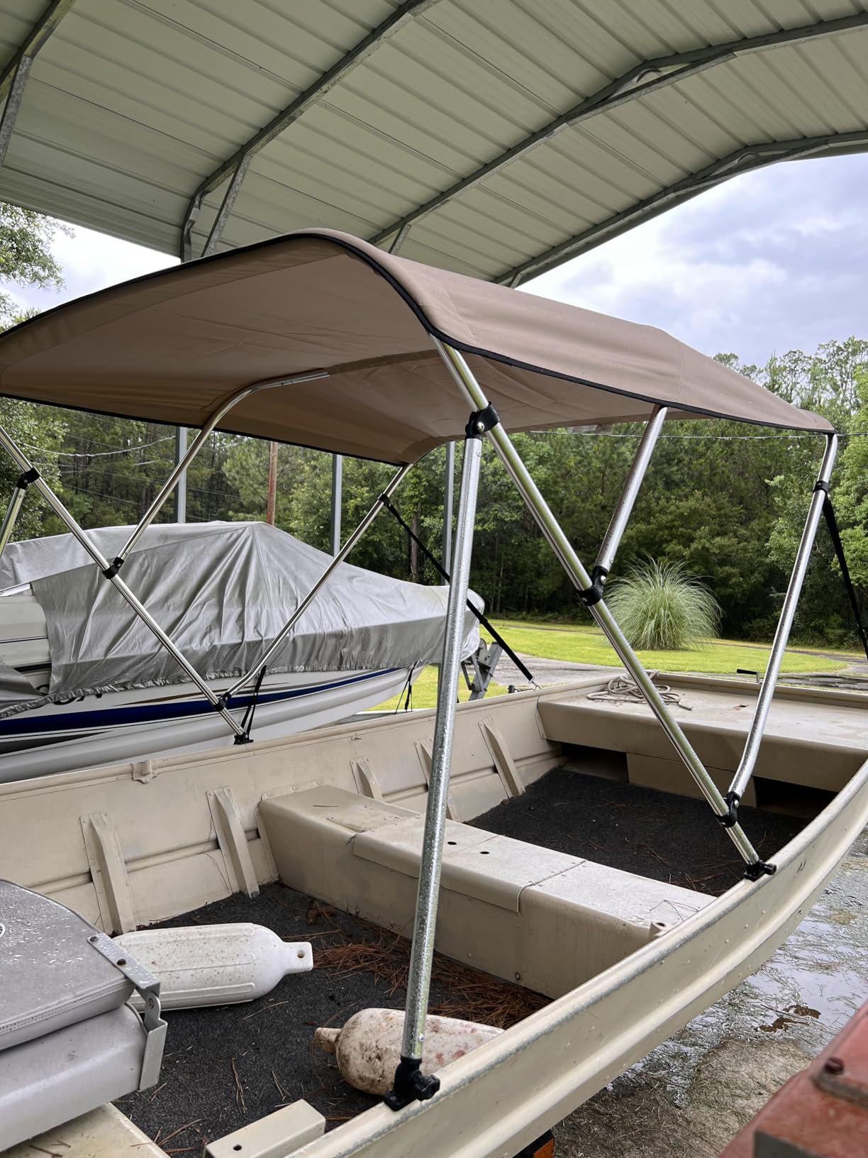 Leader Accessories 10 Colors 3-4 Bow Bimini Top for Boats Boat Canopy Cover | Pontoon Jon Boat Bimini Top Includes 4 Straps 2 Rear Support Poles Mounting Hardwares Storage Boot with 1