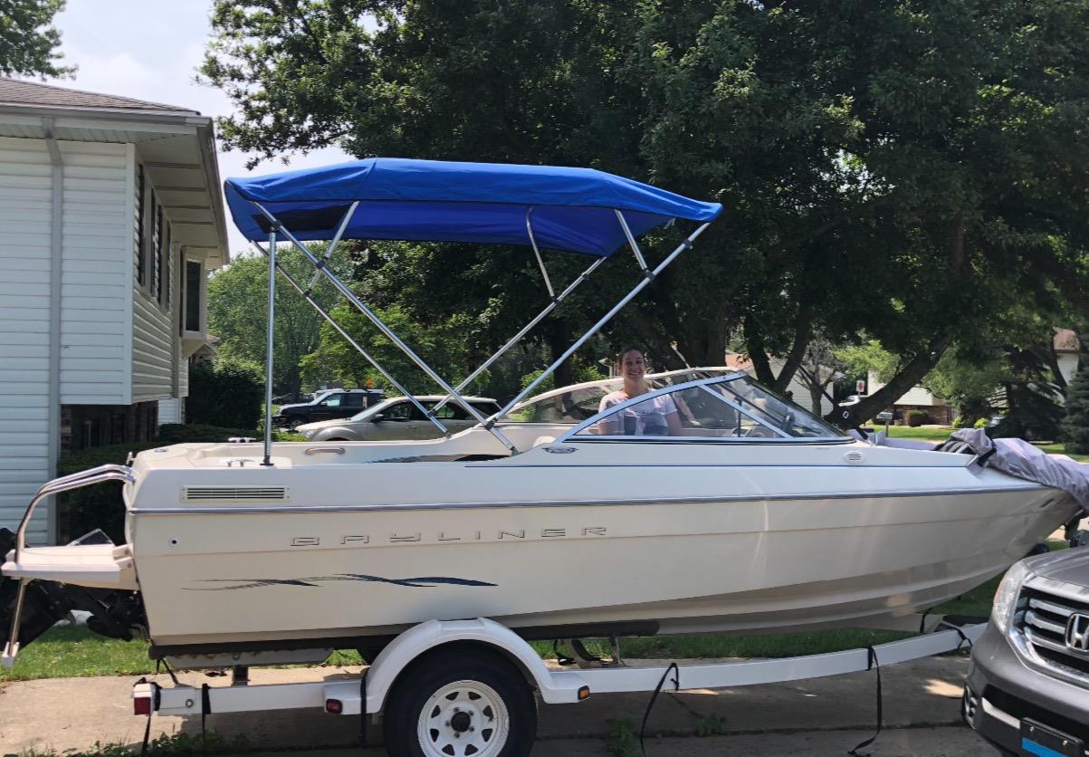 MSC 3 Bow 4 Bow Bimini Top Boat Cover, Waterproof Solution Dyed Polyester Made, 2 Support Poles & 4 Adjustable Straps Included customer photo 1