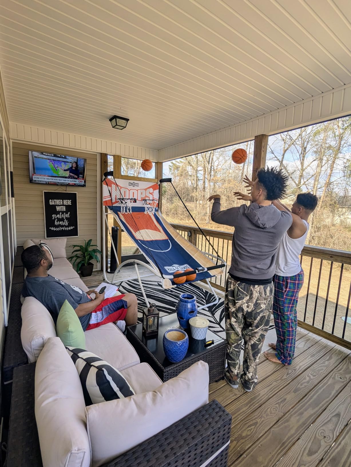 EZ Fold Premium Indoor Arcade Basketball Game with Steel Frame and Polycarbonate Backboard, Dual Shot Electronic Scoring with 6 Size 3 Balls Included, Perfect for Basement Game Rooms customer photo 1