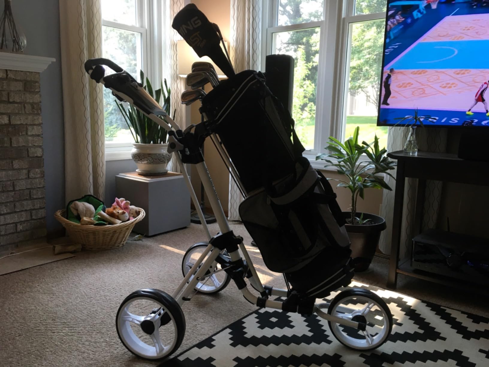 Qwik-Fold - 3-Wheel Golf Push Cart | Lightweight Build, Aluminum Alloy Frame, Foot Brake Control, Umbrella Holder Built In, Adjustable Handle Height customer photo 2