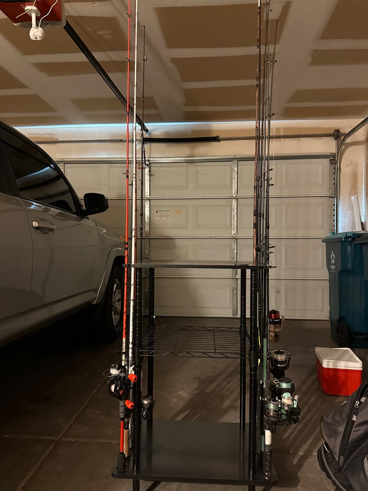 Rush Creek Creations Fishing Rod Holders for Garage W/ Lockable Wheels | 3-Tier Rolling Fishing Storage Organizer, 12-Rod Capacity customer photo 1