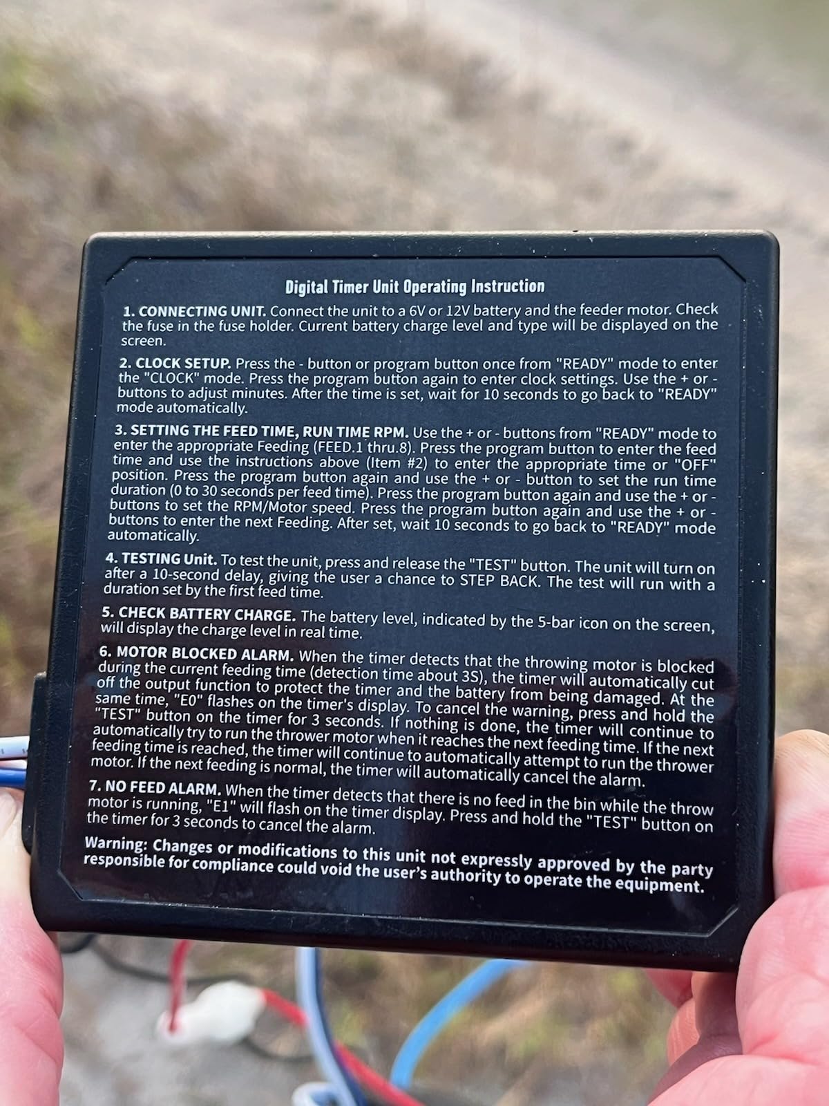 Highwild 6V/12V Universal Game Feeder Digital Timer | Up to 8 Feed Times Deer Feeder Timer with Adjustable Feed Duration, Motor Speed, LCD Display, and Memory Function for Hunting customer photo 2
