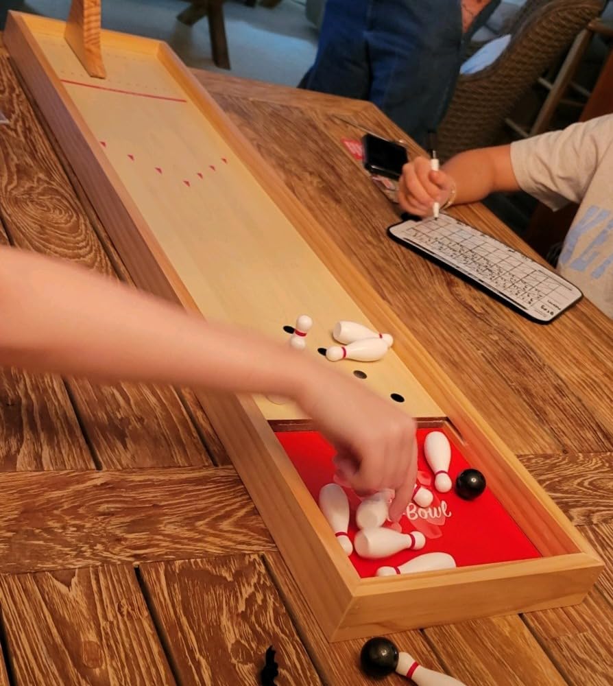 GoSports Mini Wooden Tabletop Bowling Game Set for Kids & Adults - Includes 1 Bowling Alley Board, 1 Launch Ramp, 2 Mini Bowling Balls, 10 Pins & Dry Erase Scorecard customer photo 1