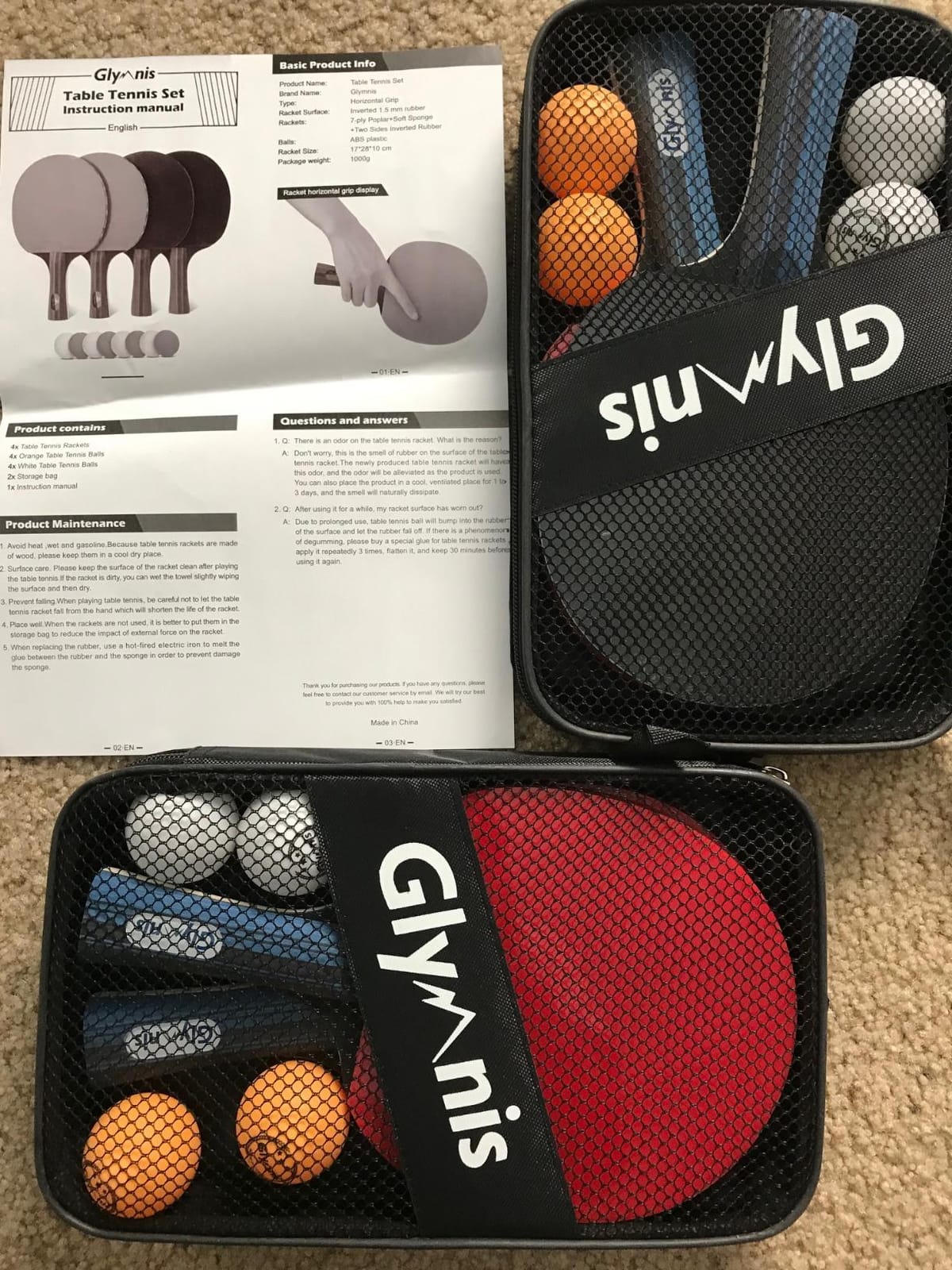 Glymnis Ping Pong Paddles Set of 4/2, 7-Ply Table Tennis Rackets and Balls | 7-Ply Wood, 3-Star Ball, Flared Handle, Storage Case, Table Tennis Set for Beginners Intermediate Player Indoor Outdoor Game customer photo 2