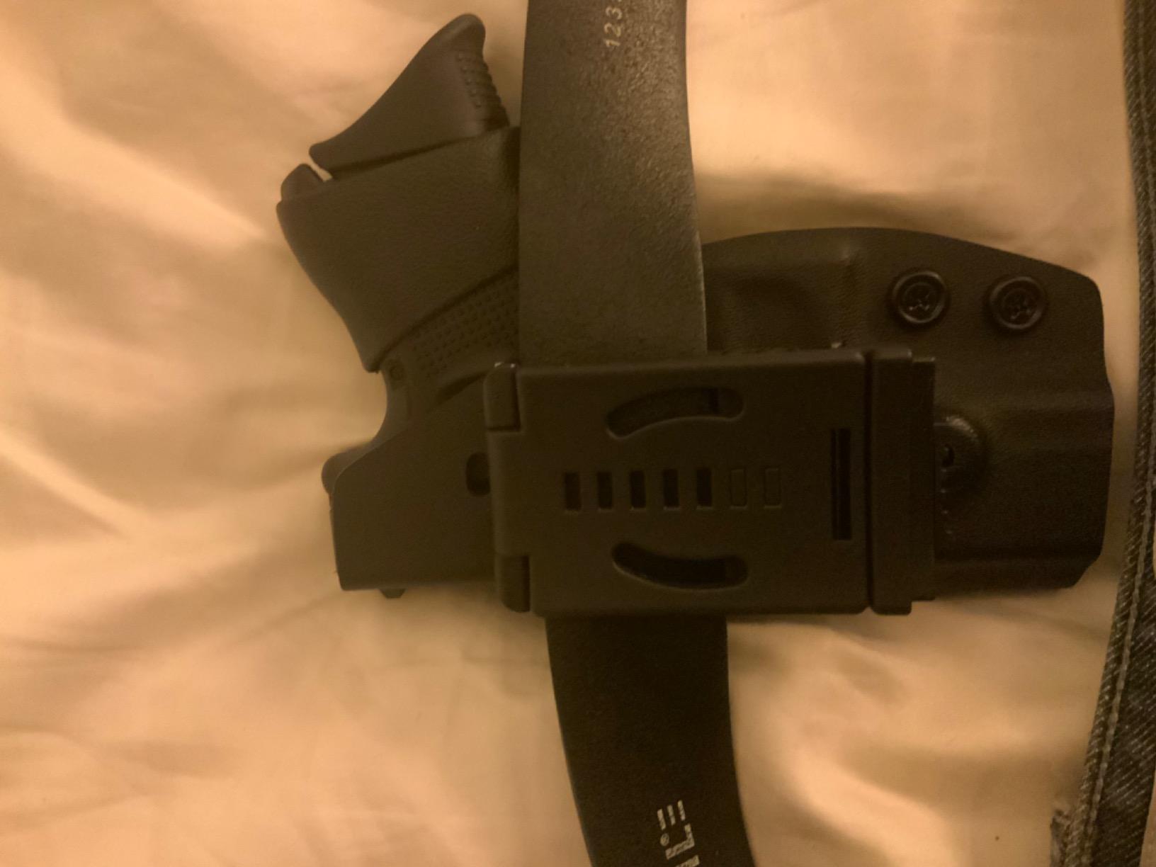 OWB Kydex Holster Fit: Glock 17 19 19x 44 45 26 (Gen 1-5) / Glock 22 23 25 27 31 32 33 30s (Gen 3-4) - Outside Waistband Carry 1.5-2 Inch Belt Clip - Adj. Width Height Retention Cant, Entrance Widened customer photo 1
