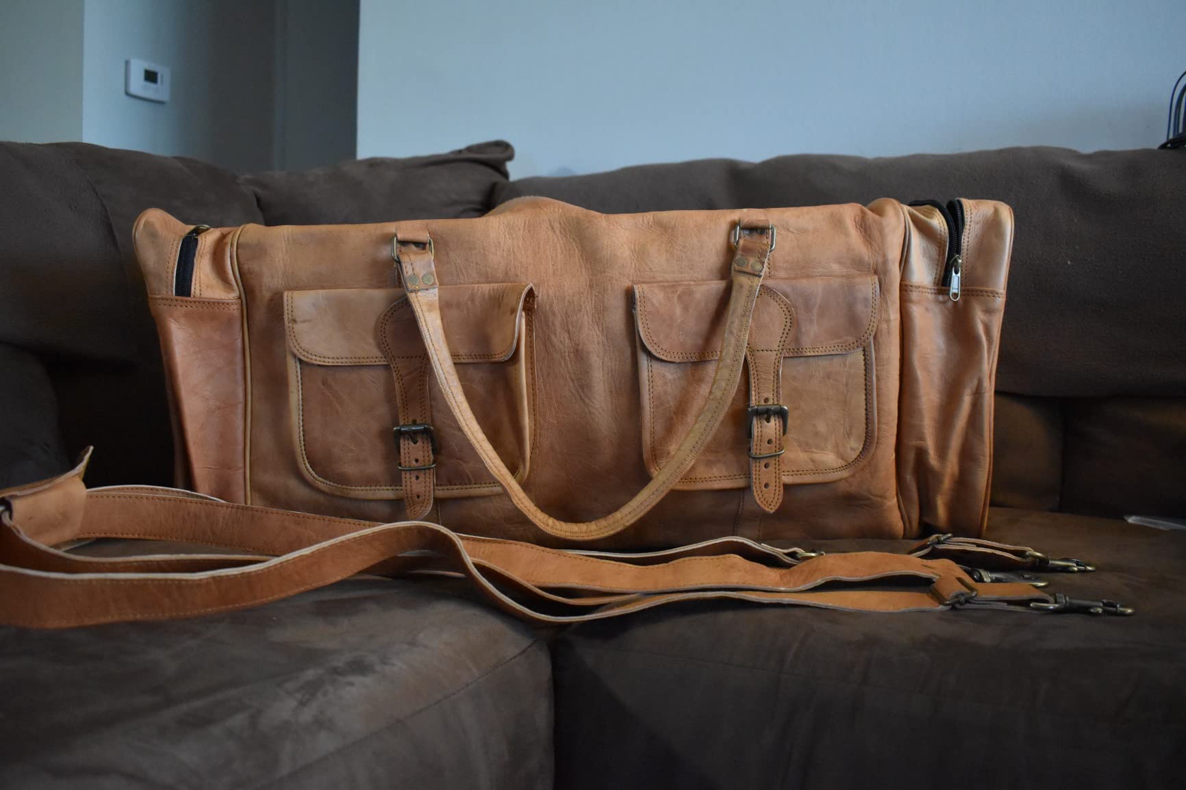 32 Inch Large Leather Duffle Bag for Men, Travel Holdall Gym Bag customer photo 1