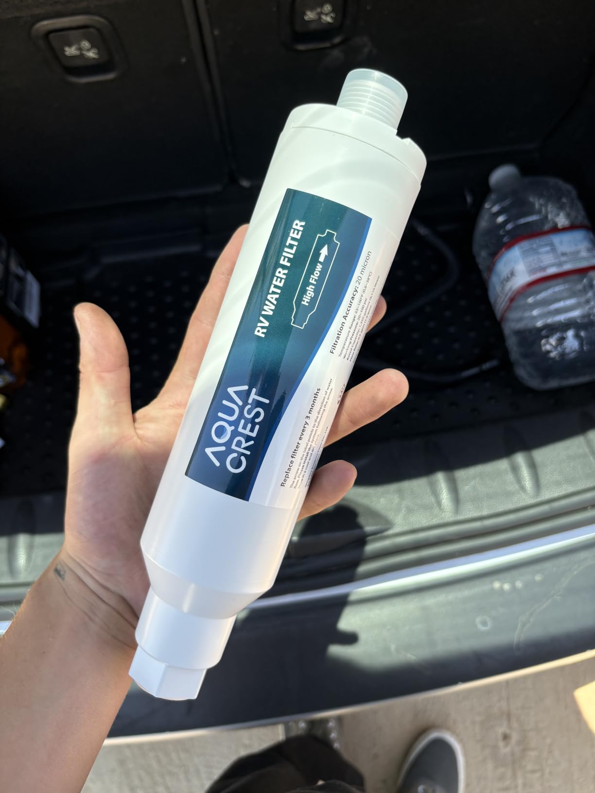 AQUA CREST RV Inline Water Filter, Garden Hose & Camper Water Filter | NSF/ANSI Certified, Reduces Chlorine, Odor, Bad Taste and Sediment in Drinking Water, with Flexible Hose Protector, 2 Pack customer photo 1