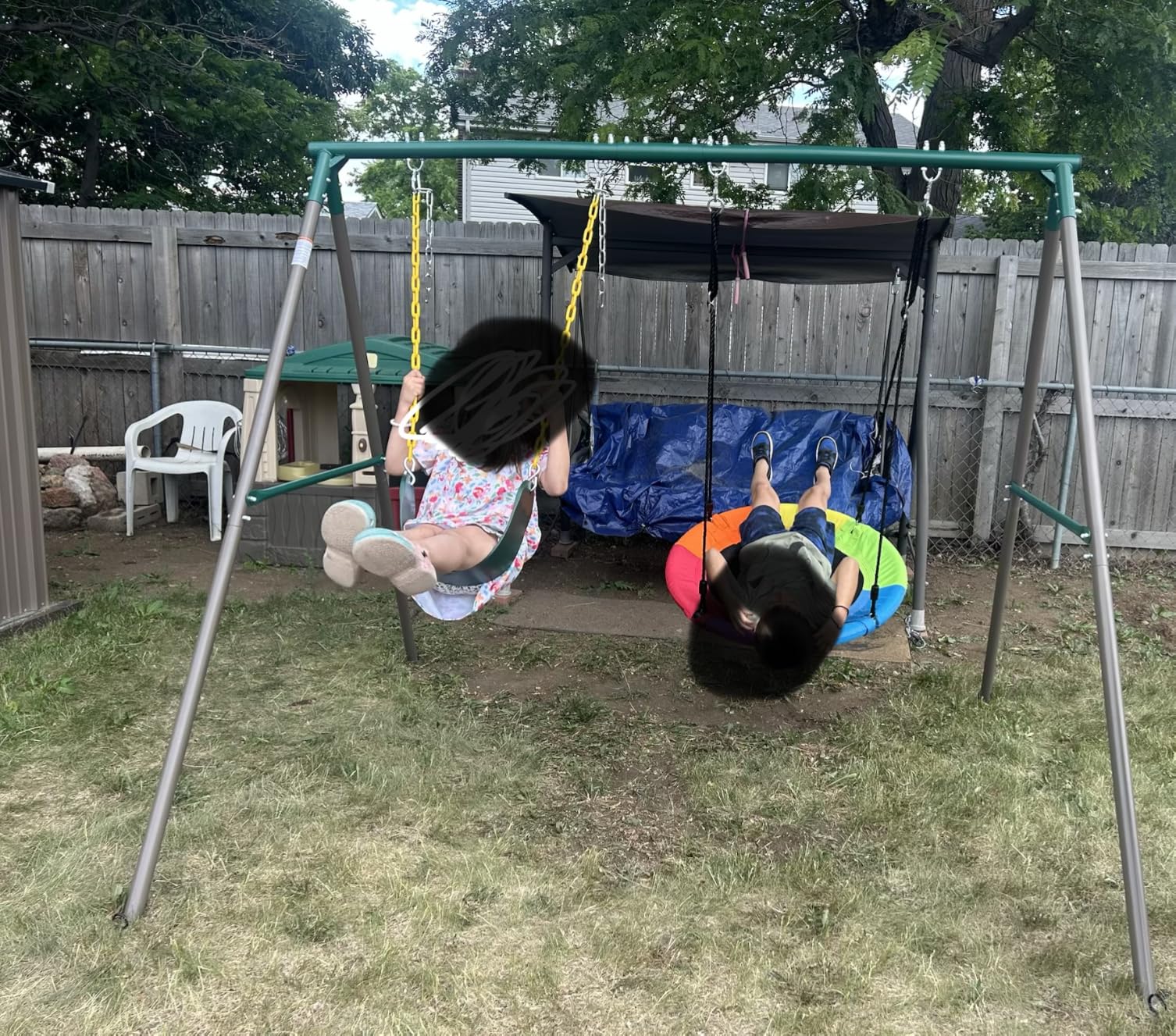 Trekassy 440lbs Capacity Swing Sets for Backyard - 2 Seat Outdoor Playset with Saucer & Belt Swing, Heavy-Duty A-Frame Metal Stand for Kids Family Fun (Patented) customer photo 1