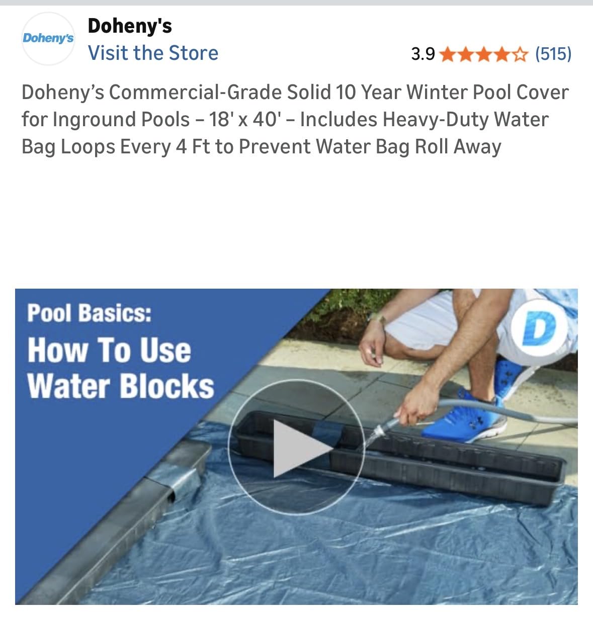 Doheny's Commercial-Grade Solid 10 Year Winter Pool Cover for Inground Pools - 20' x 40' - Includes Heavy-Duty Water Bag Loops Every 4 Ft to Prevent Water Bag Roll Away customer photo 1