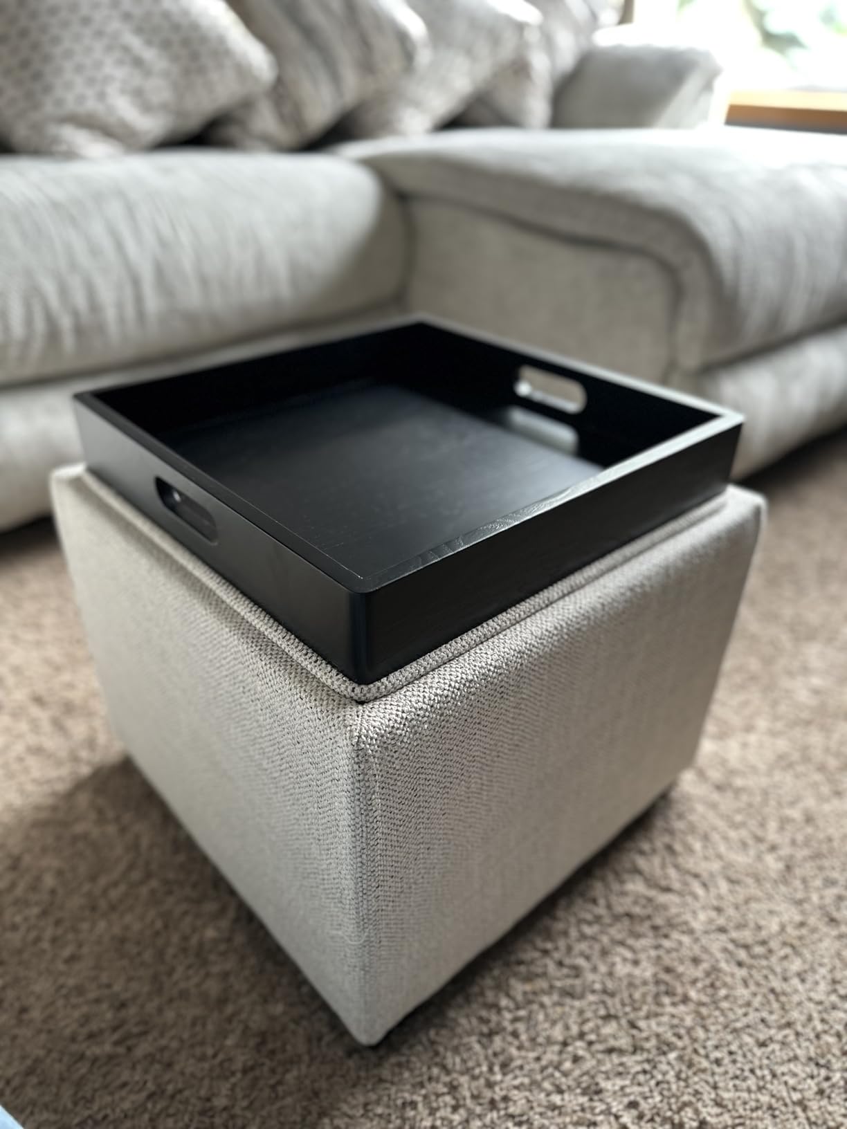 CHITA Storage Ottoman Cube with Tray Lid, Small Footstool with Storage, Square End Table for Living Room and Bedroom, Faux Leather in Light Gray customer photo 2