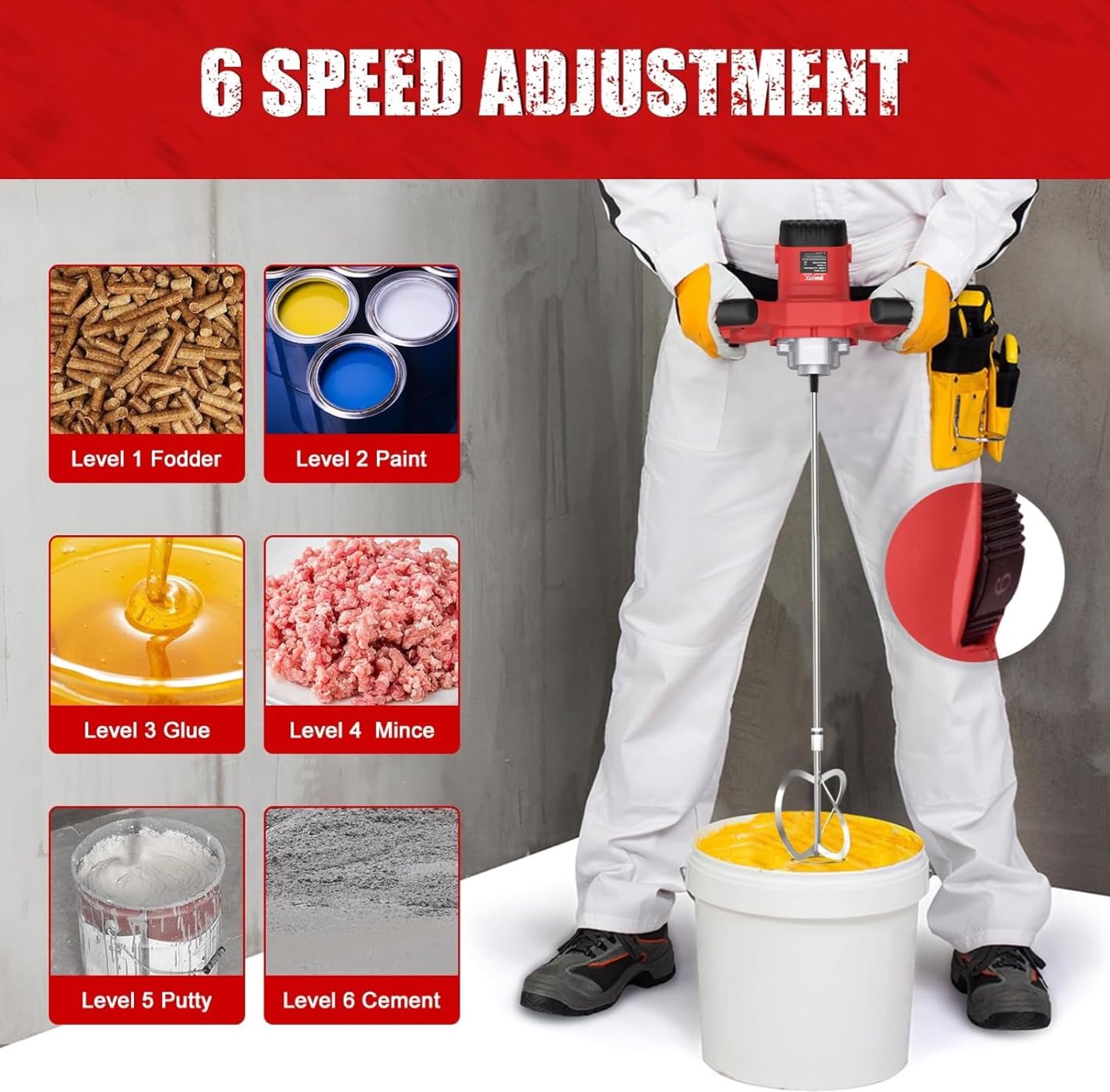IMAYCC Cement Mixer, 2100W Electric Concrete Mixer with 6 Speed, 110V Handheld Mud Mixer for Motar,Paint, Grout, Plaster, Thinset,Fodder Stirring Tool customer photo 1