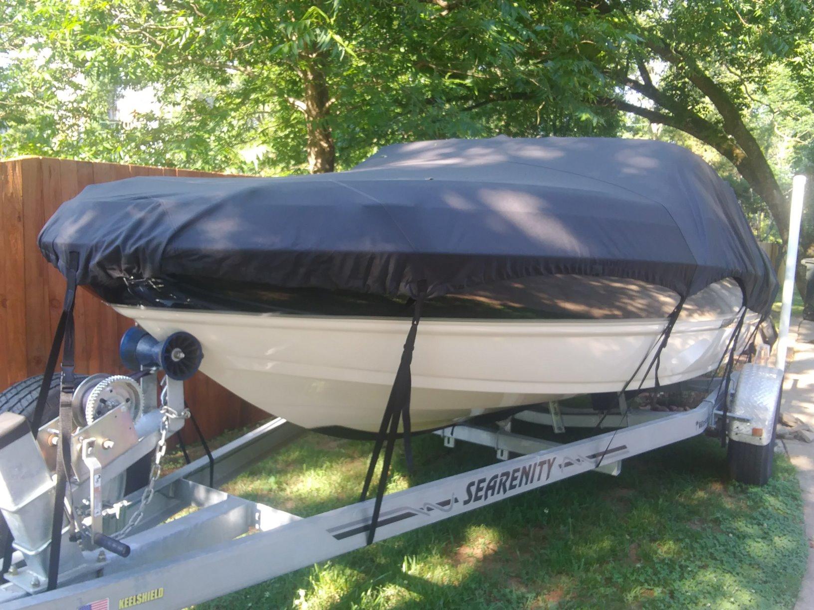 MSC Heavy Duty Waterproof Boat Cover, Trailerable Oxford Polyester Cover for V-Hull, Tri-Hull, Runabout, Fishing and Bass Boats (Model F - Length19'-20' Beam Width: up to 96