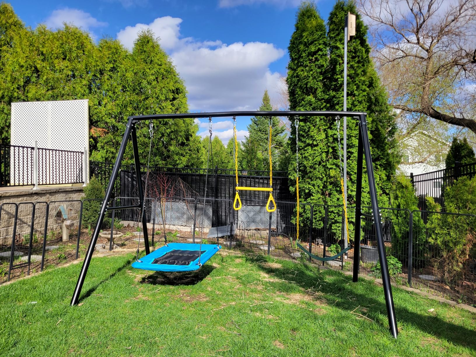 Hapfan 600lbs Heavy Duty Swing Set for Outdoor Backyard with 3 Swings Black | 60mm Metal Pipe, Platform Swing + 2 Belt Swings, for Kids from Toddler to Teens, ASTM Tested | CPSC Safety Compliant (Patented) customer photo 1