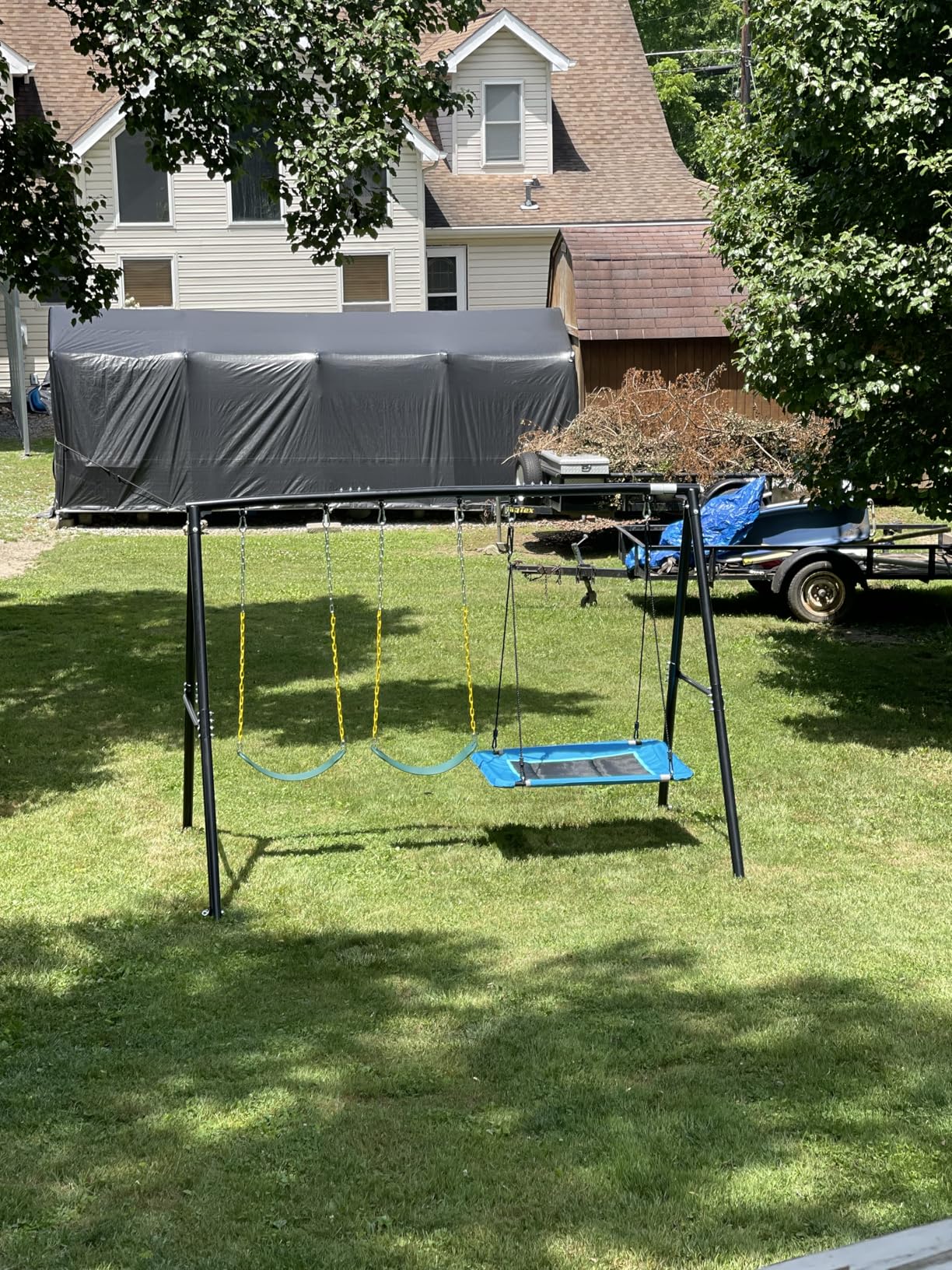 Hapfan 600lbs Heavy Duty Swing Set for Outdoor Backyard with 3 Swings Black | 60mm Metal Pipe, Platform Swing + 2 Belt Swings, for Kids from Toddler to Teens, ASTM Tested | CPSC Safety Compliant (Patented) customer photo 2