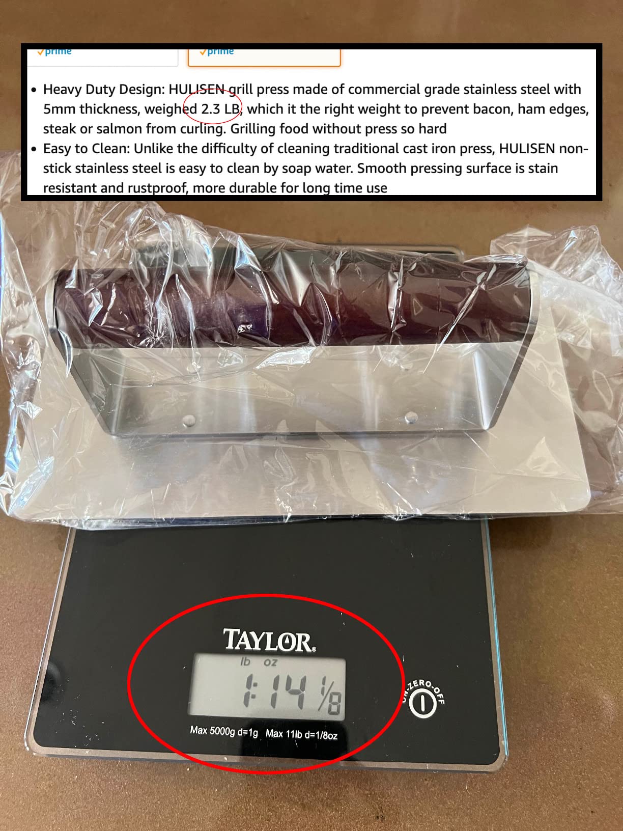 HULISEN 9-Inch Bacon Press, 1.86 lb Stainless Steel Burger Smasher, Wood Handle, Long Rectangular Flat Edge, Reduce Bacon Curling, Easy Cleanup, Griddle Accessories customer photo 1