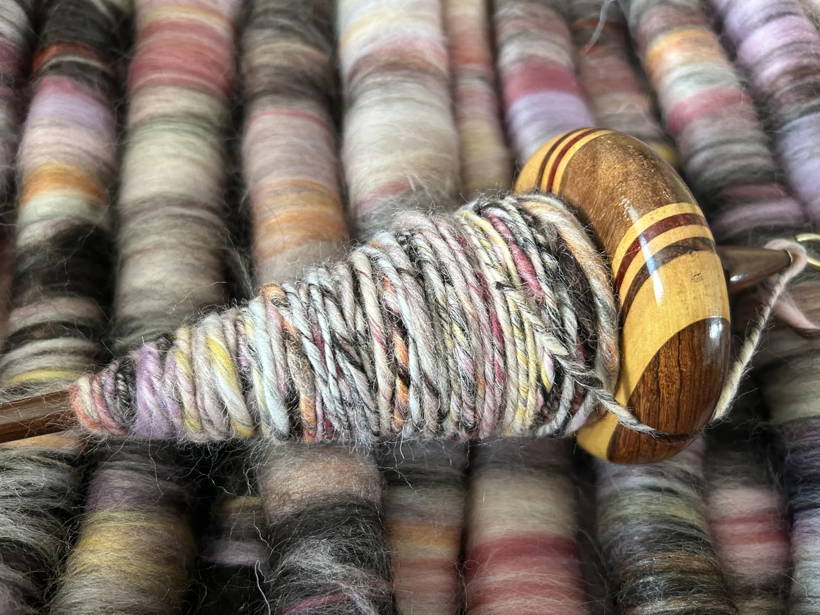 Revolution Fibers Premium Artisan Top Whorl Drop Spindle for Beginner & Advanced Hand Spinning - 11 inch Shaft | 3.25 inch Whorl Diameter | Multi-Wood Satin Finish | Spin Roving into Yarn customer photo 2