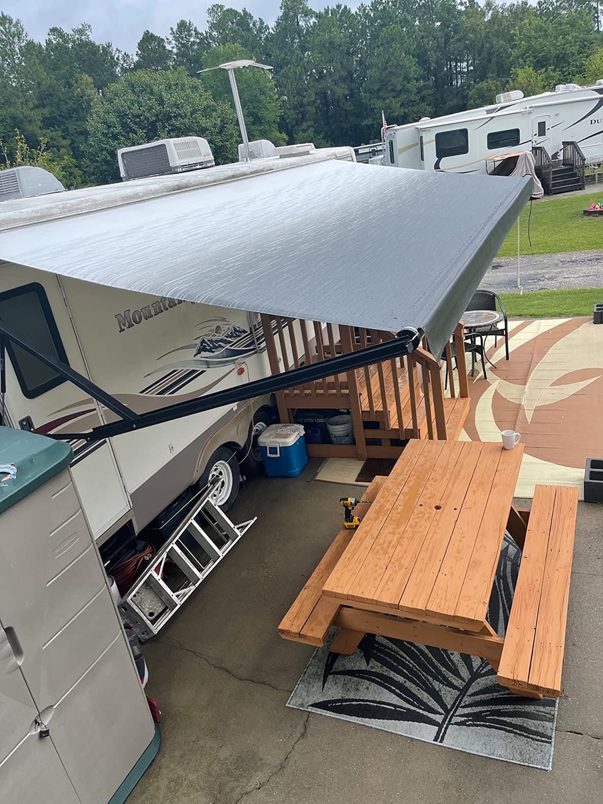 Awnlux White Motorized Modular Retractable RV Awning Full Set Assemblies for RV, 5th Wheel, Travel Trailers, Toy Haulers, and Motorhome - RV Trailer Awning for Home or Camper - 18x8 Ft - Ocean Blue customer photo 1
