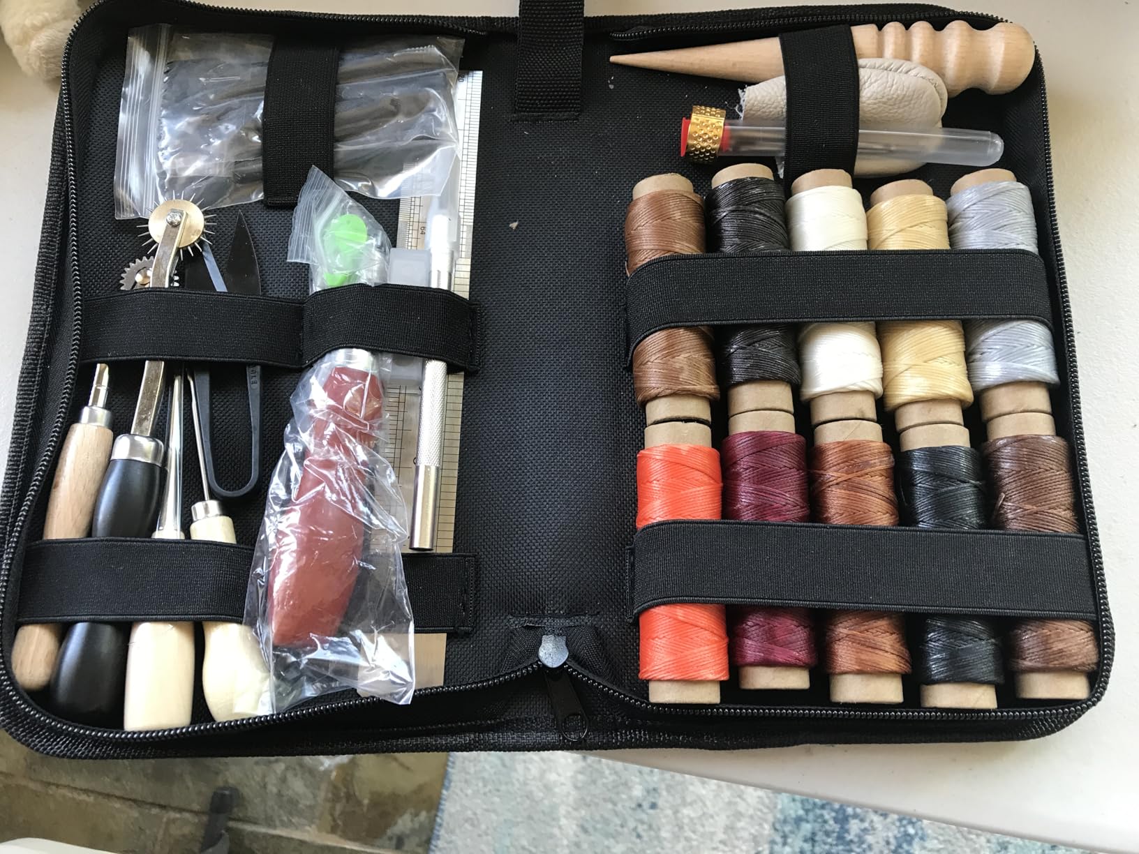 Leather Working Tools for Beginners: Professional Leather Craft Kit with Waxed Thread Groover Awl Stitching Punch for Leathercraft customer photo 1