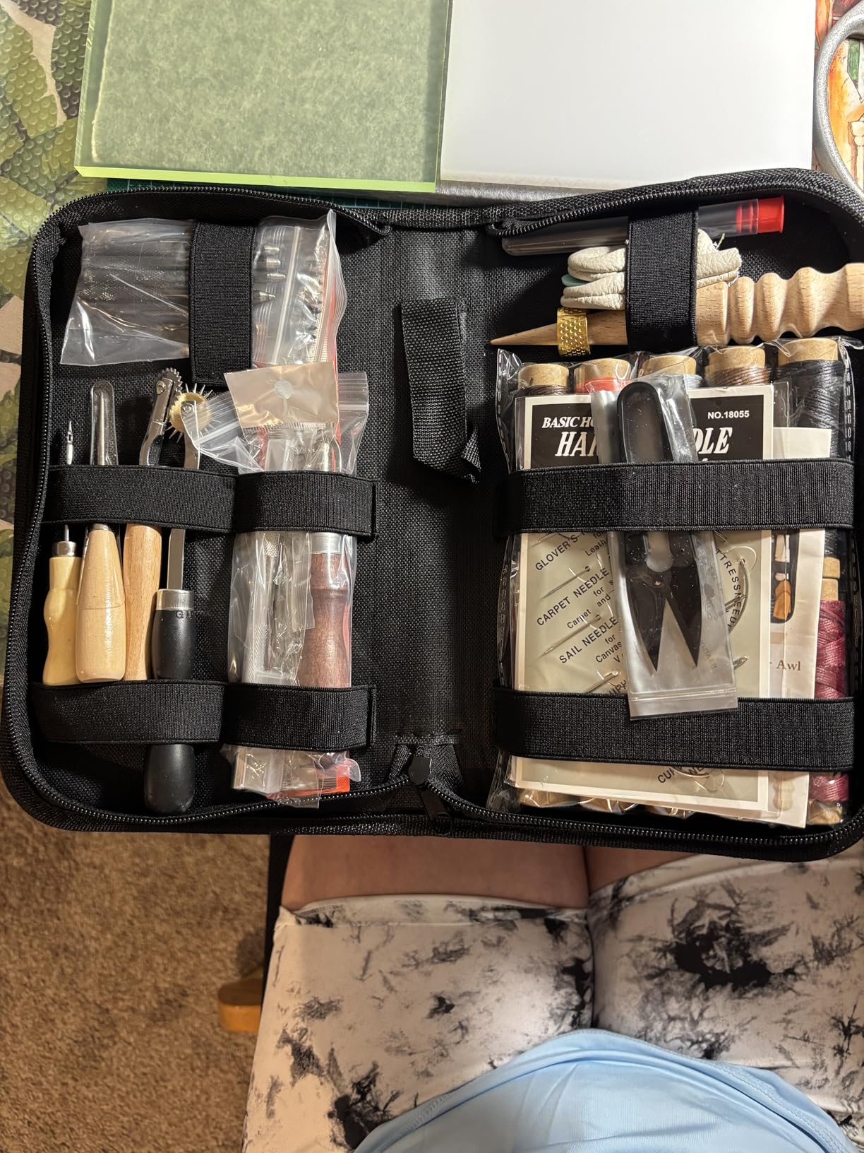 Leather Working Tools for Beginners: Professional Leather Craft Kit with Waxed Thread Groover Awl Stitching Punch for Leathercraft customer photo 2