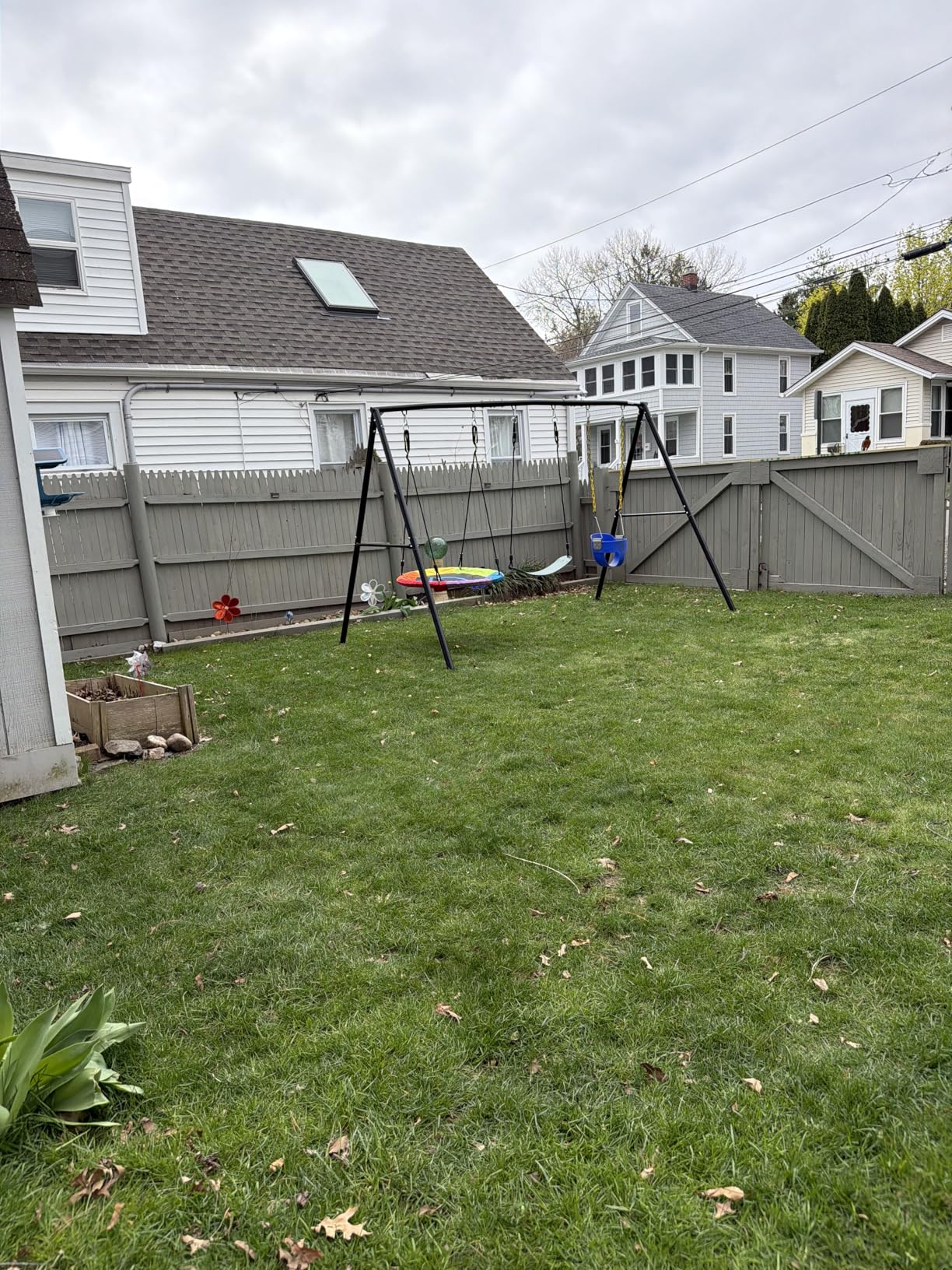 3 Seat Swing Set for Backyard with Saucer & Belt Swings | 550lbs Capacity, Powder-coated Metal Stand, Compact Swing Sets for Small Backyard, ASTM Tested | CPSC Safety Compliant customer photo 1