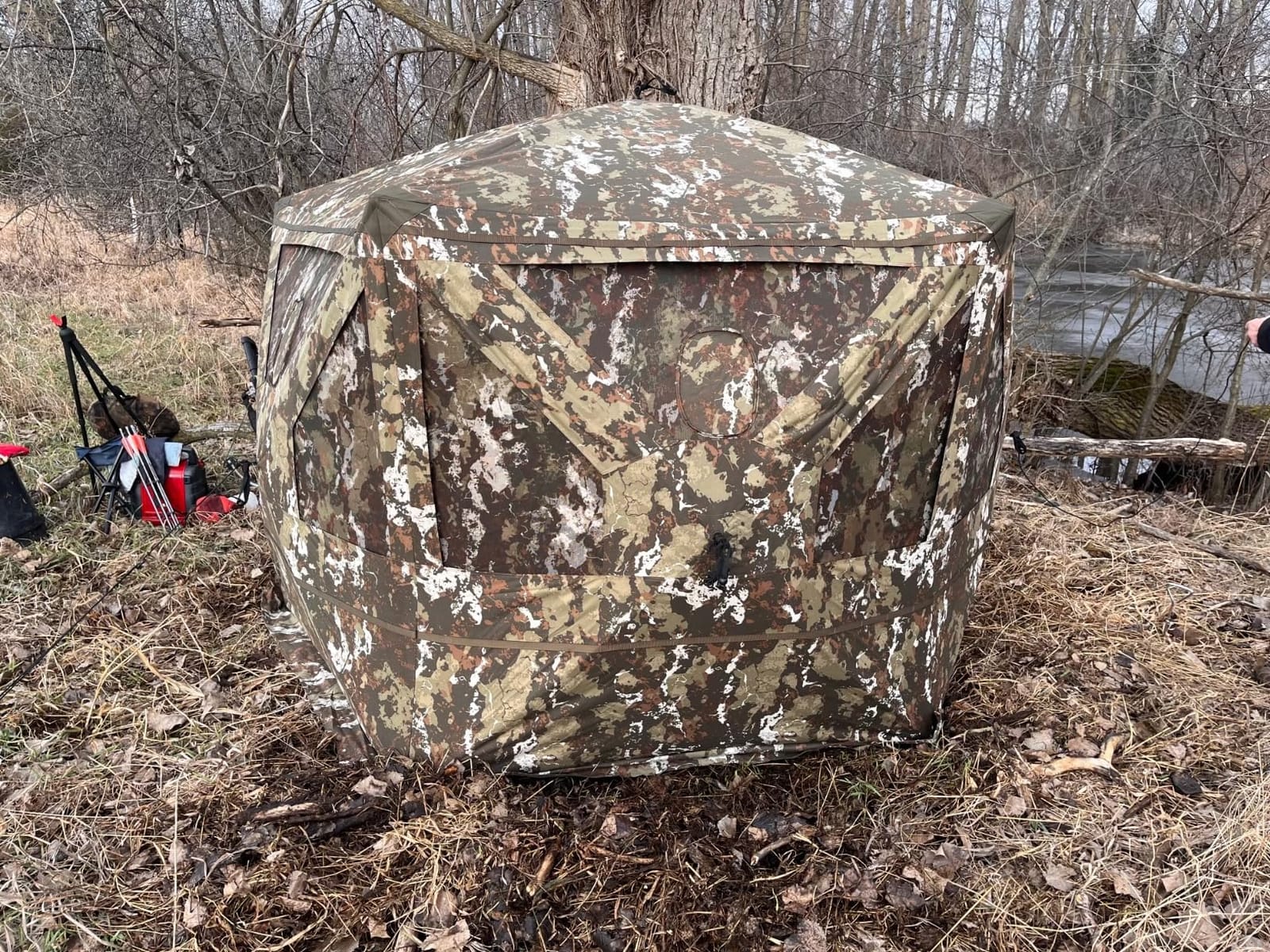 Barronett Blinds® Pentagon™ Heavy-Duty Portable Hunting Blind, 5-Sided Hub Blind, 600 Denier Fabric, Low Profile Windows, 4-Person, 72