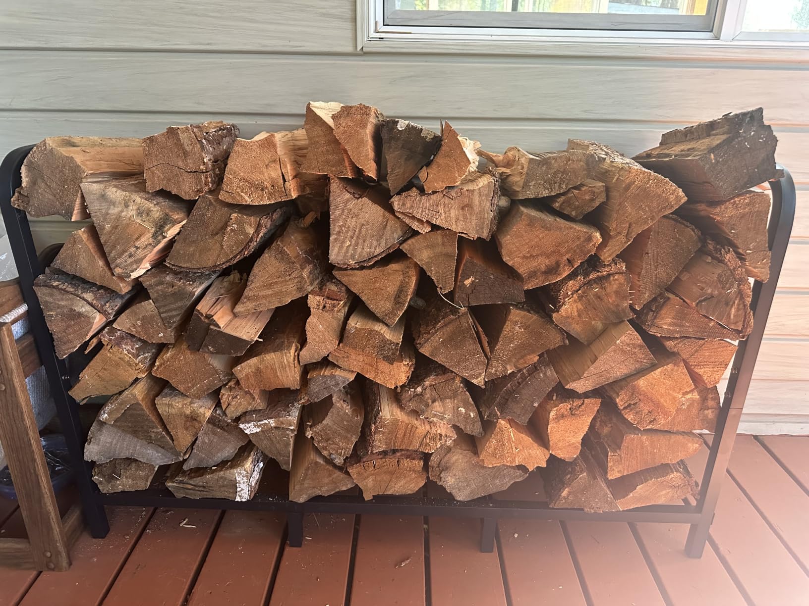 4ft Firewood Rack Holder, Adjustable Heavy Duty Fire Log Stacker Stand for Fireplace, Outdoor Indoor Metal Wood Pile Storage Organizer, Patio Logs Stand tool, Black customer photo 2