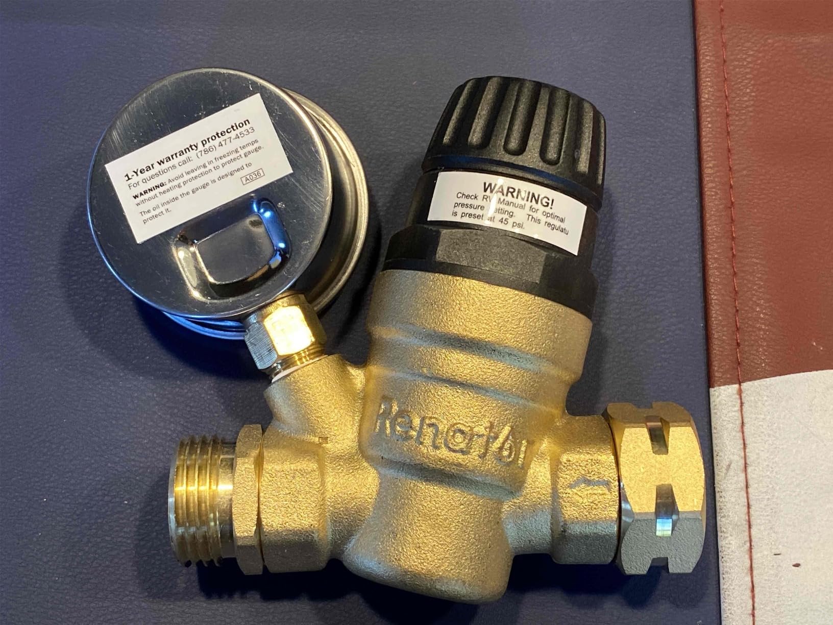 Renator RV Water Pressure Regulator for RV Camper. Brass Lead-free Adjustable Water Pressure Regulator with Gauge for Camper Travel Trailer, Reducer Valve W Filter. M22-0660R. customer photo 2